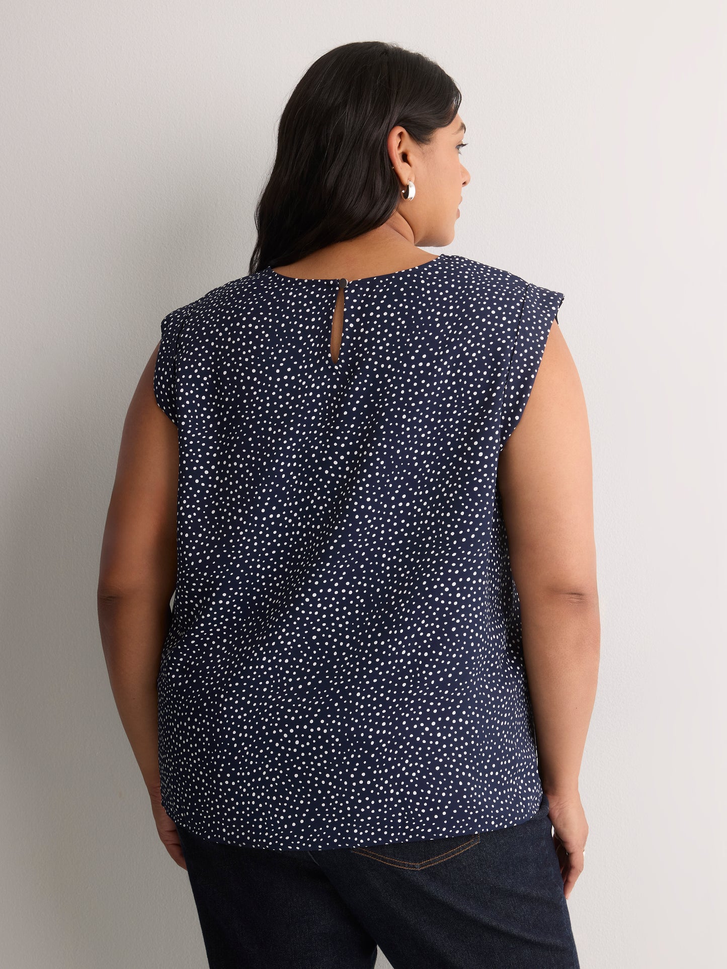 Responsible, Straight Extended-Sleeve Silky Blouse with Decorative Buttons