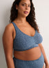 Wireless Blue Leopard Cotton Bra with Lace Trim - tiVOGLIO