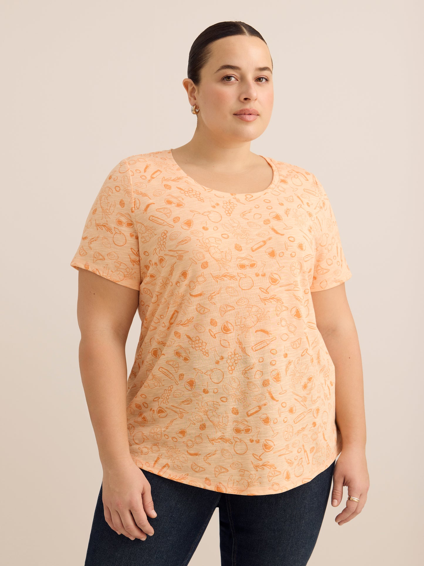 Curvy-Fit Printed Short-Sleeve Crew-Neck Tee