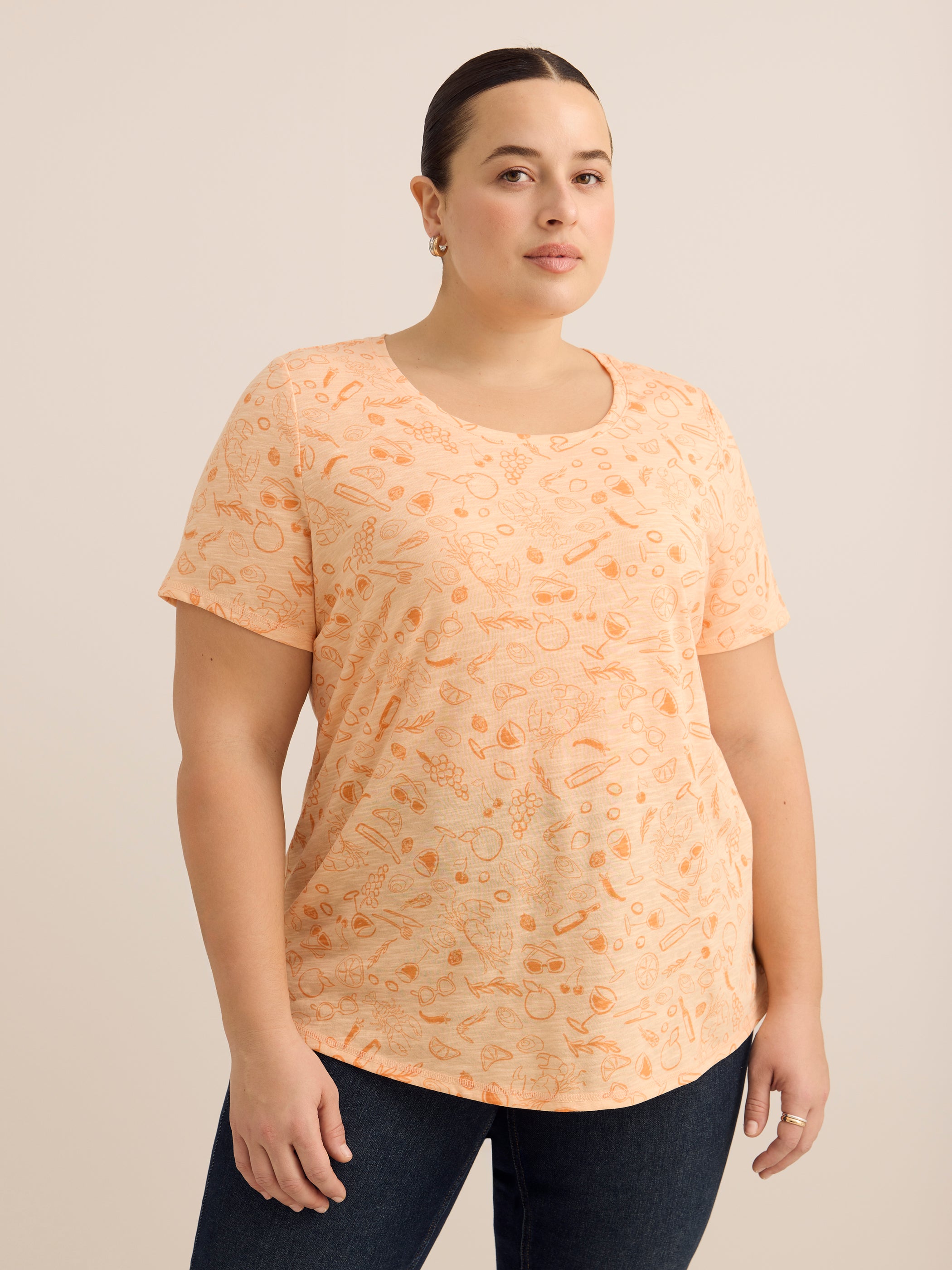 Curvy-Fit Printed Short-Sleeve Crew-Neck Tee