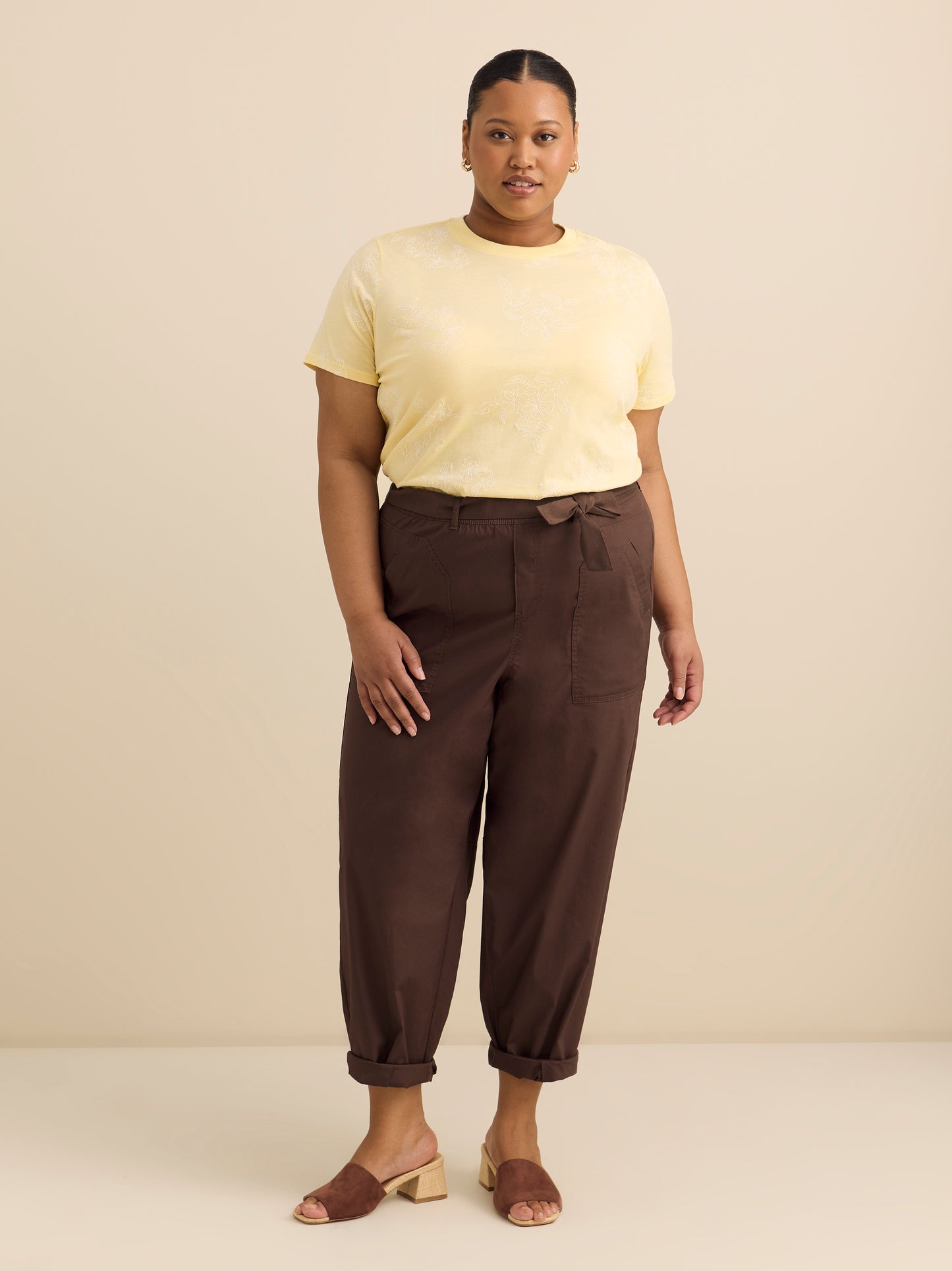 Crewneck Top with Crochet Details