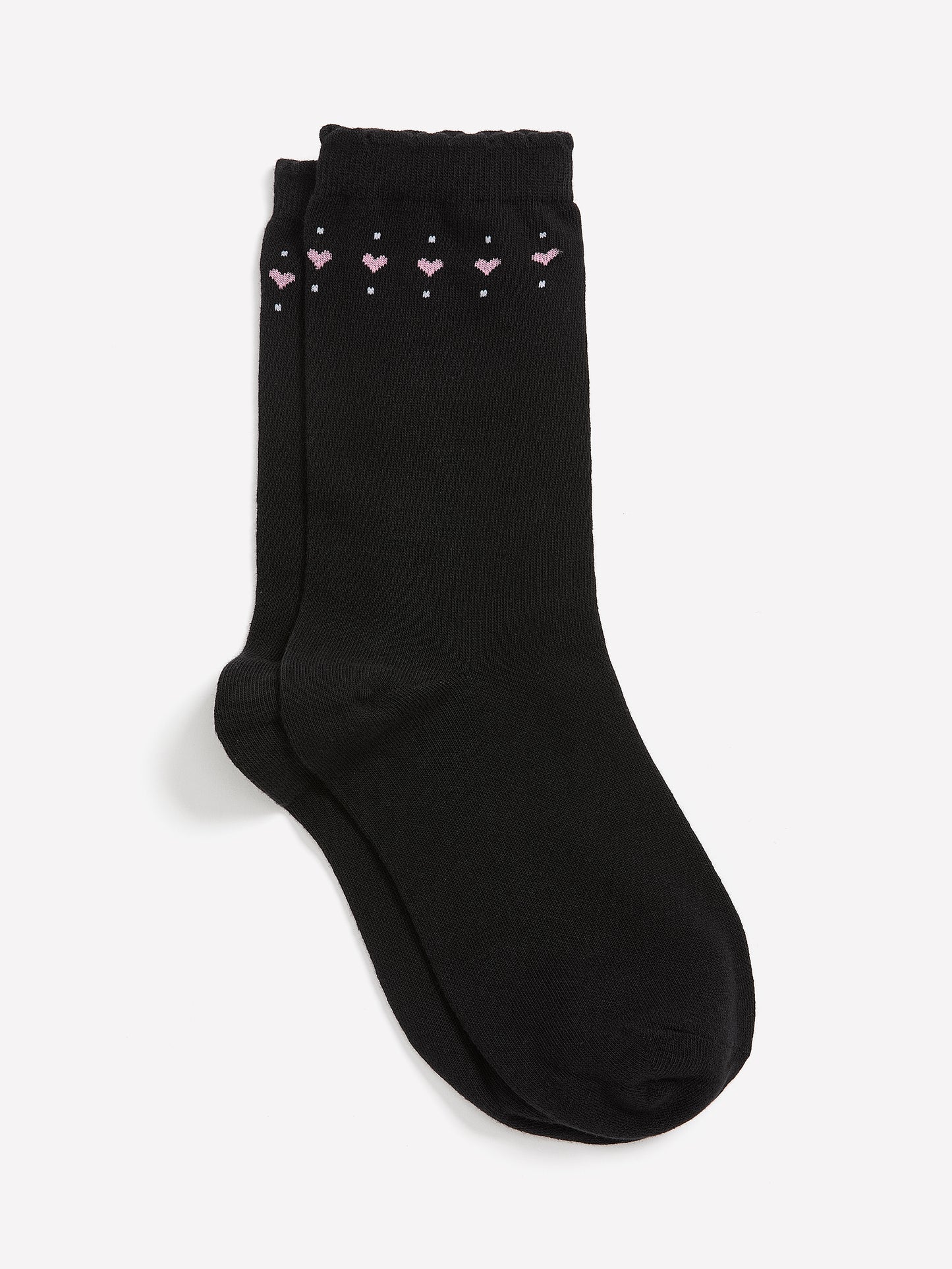 Scalloped-Edge Crew Socks with Hearts Placement Print
