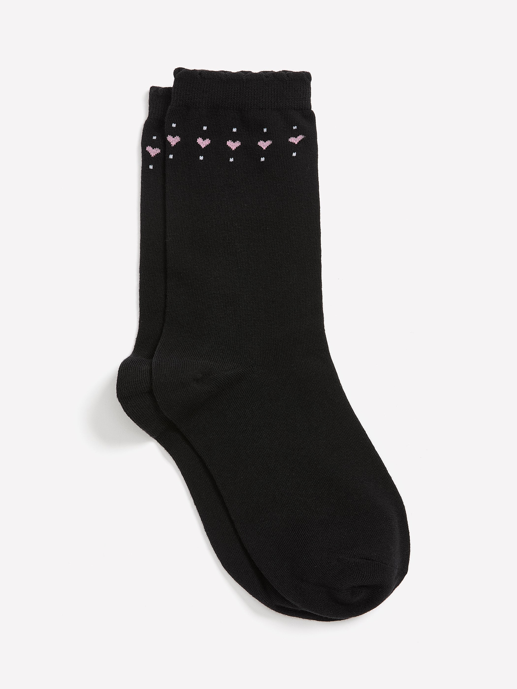 Scalloped-Edge Crew Socks with Hearts Placement Print