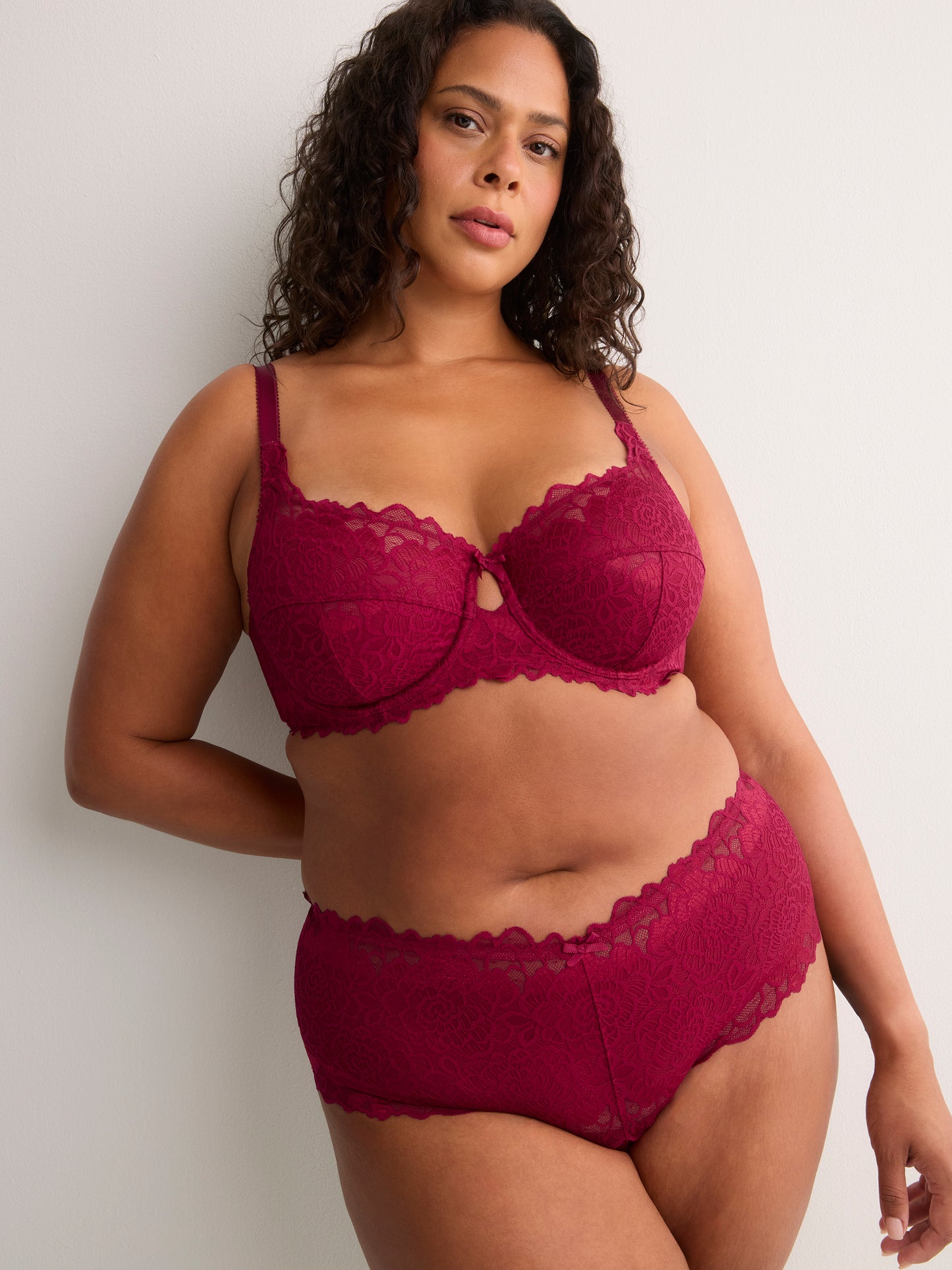 Red Microfibre Brief with Wide Lace Waistband - Déesse