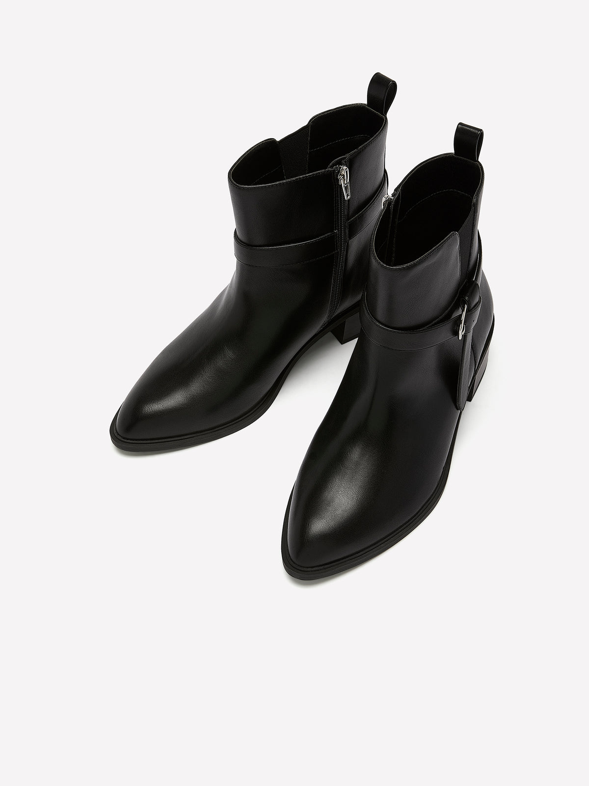 Wide Width, Winona Black Faux Leather Low-Heel Bootie with Buckle