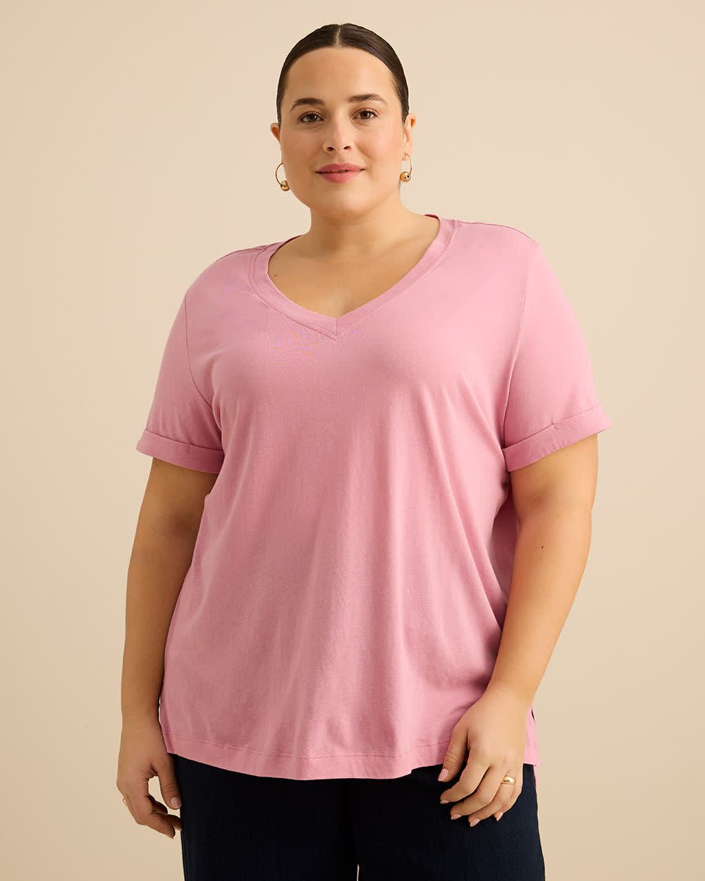 Responsible, V-Neck Boyfriend Tee with Slits