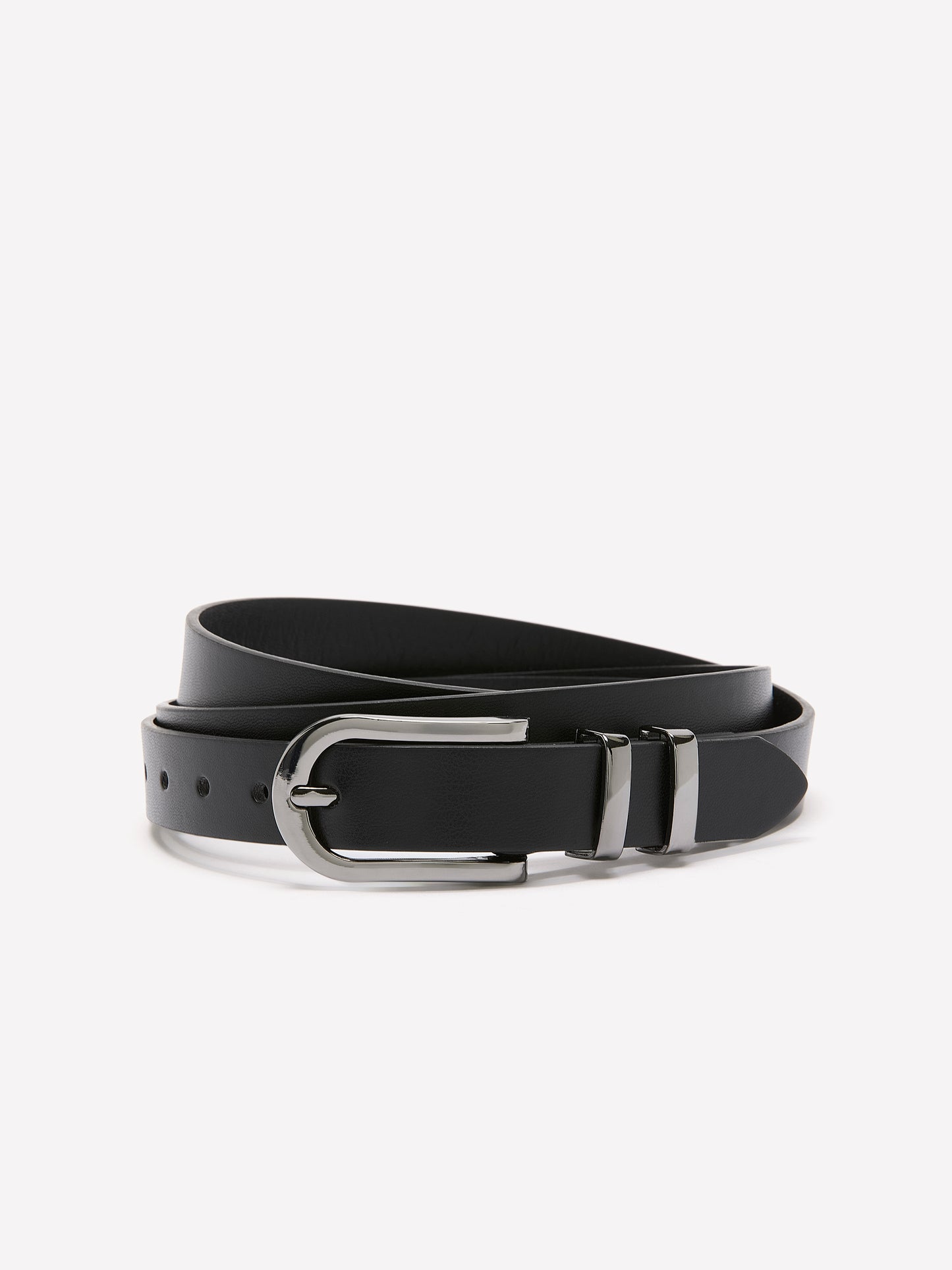 Black Faux Leather Belt with Double Metal Loop