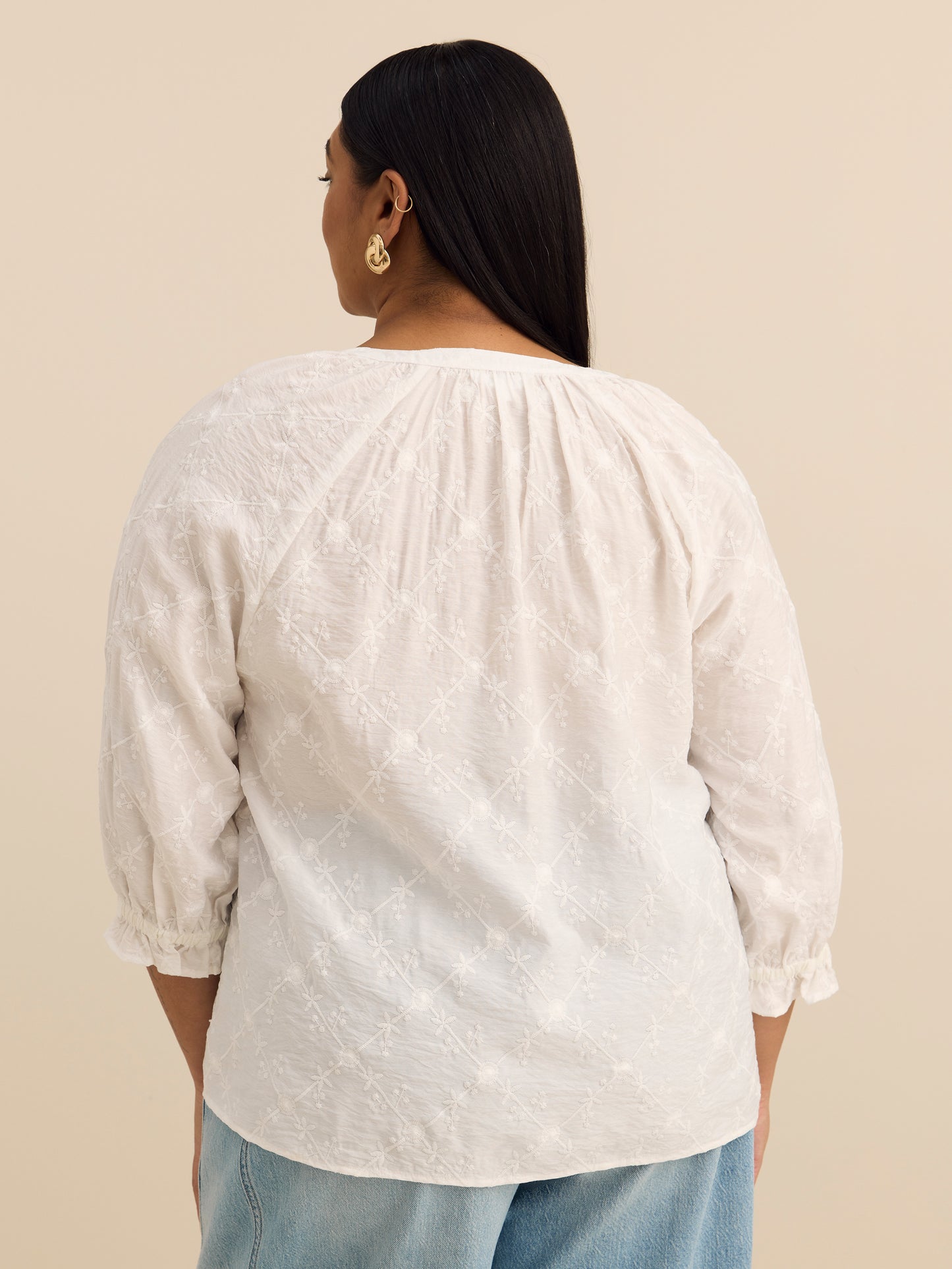 Swing Blouse with Ruffled Split Neckline