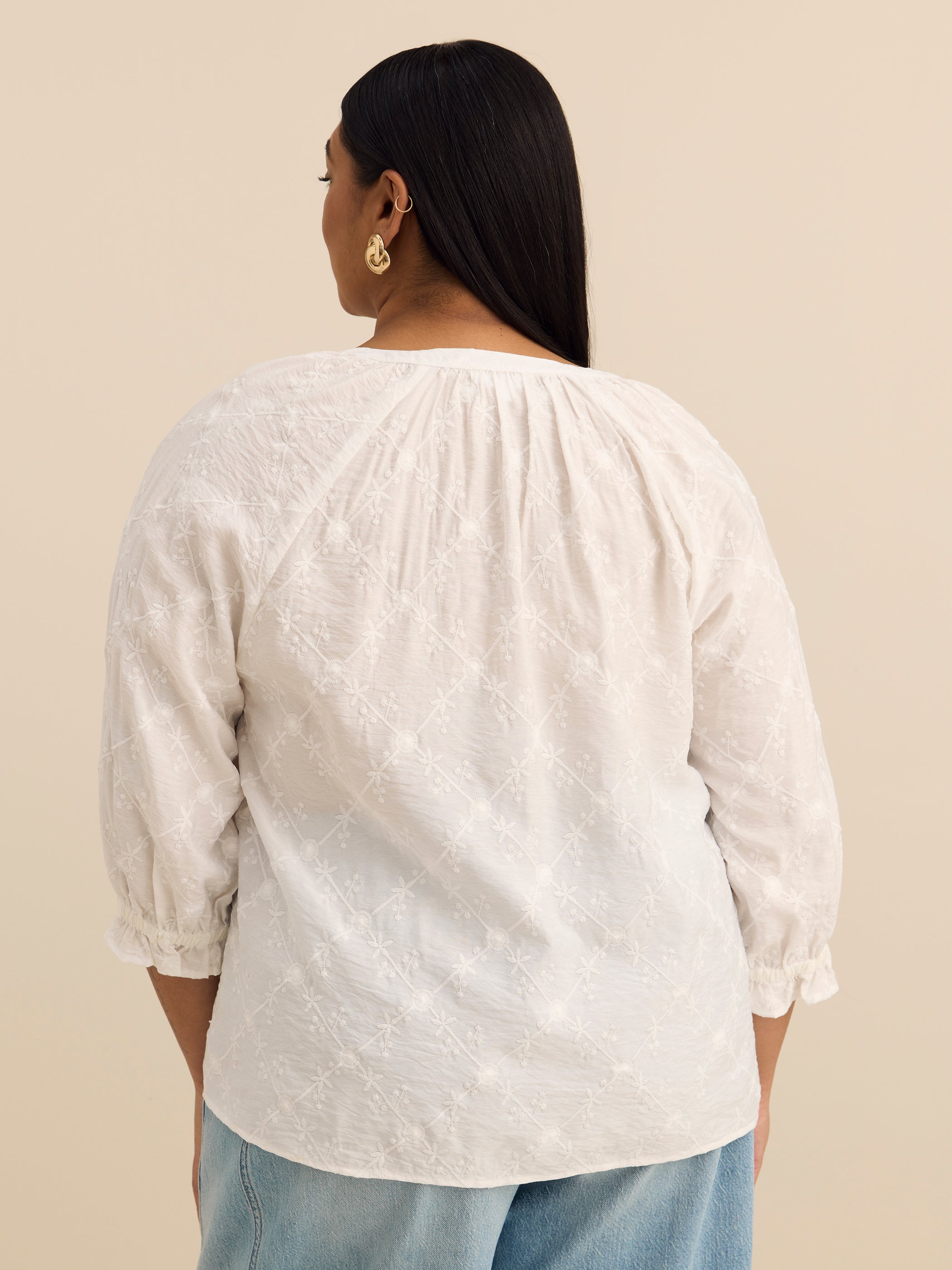 Swing Blouse with Ruffled Split Neckline