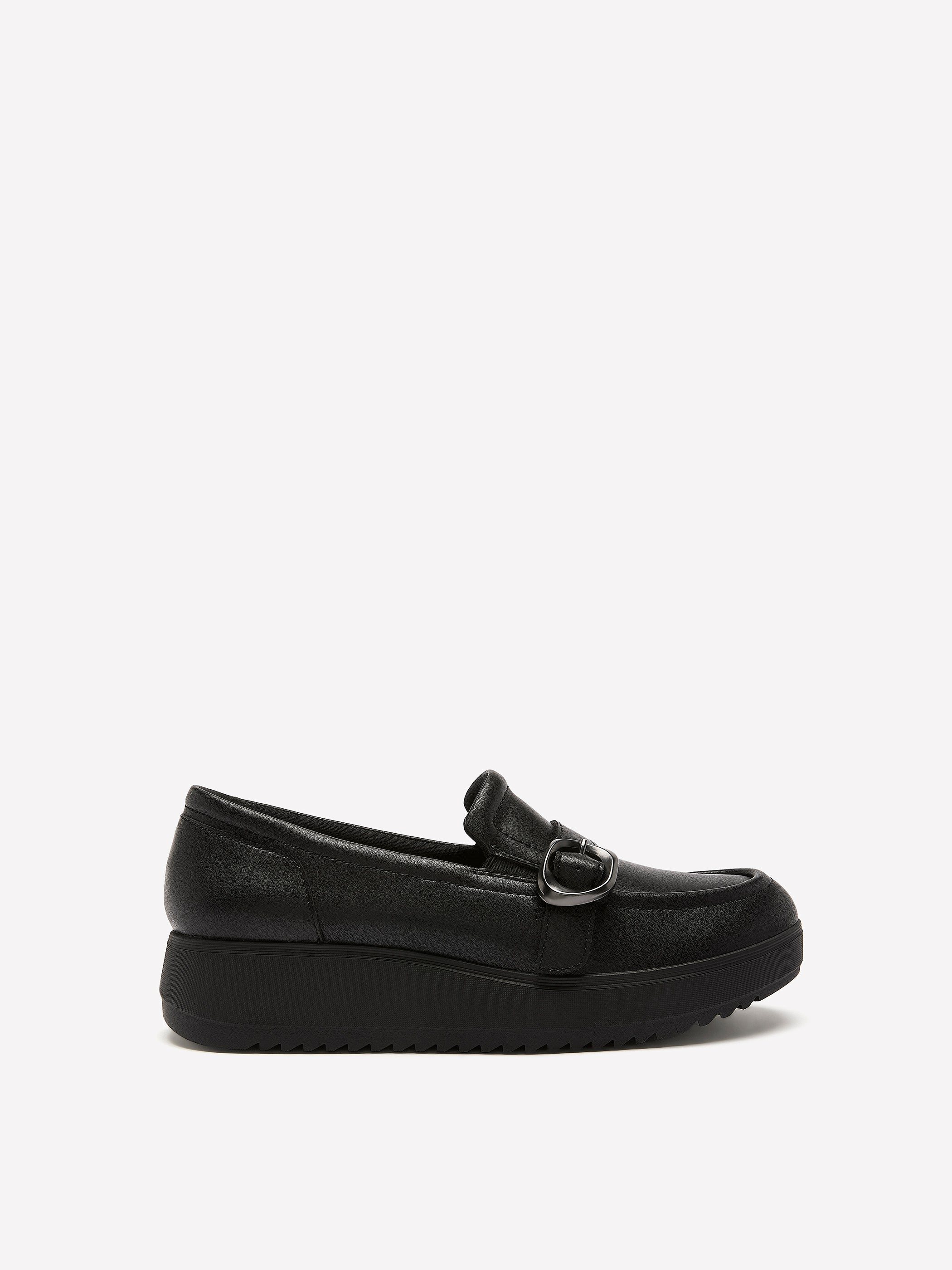 Wide Width, Zylah Vine Black Leather Wedge Loafer - Clarks