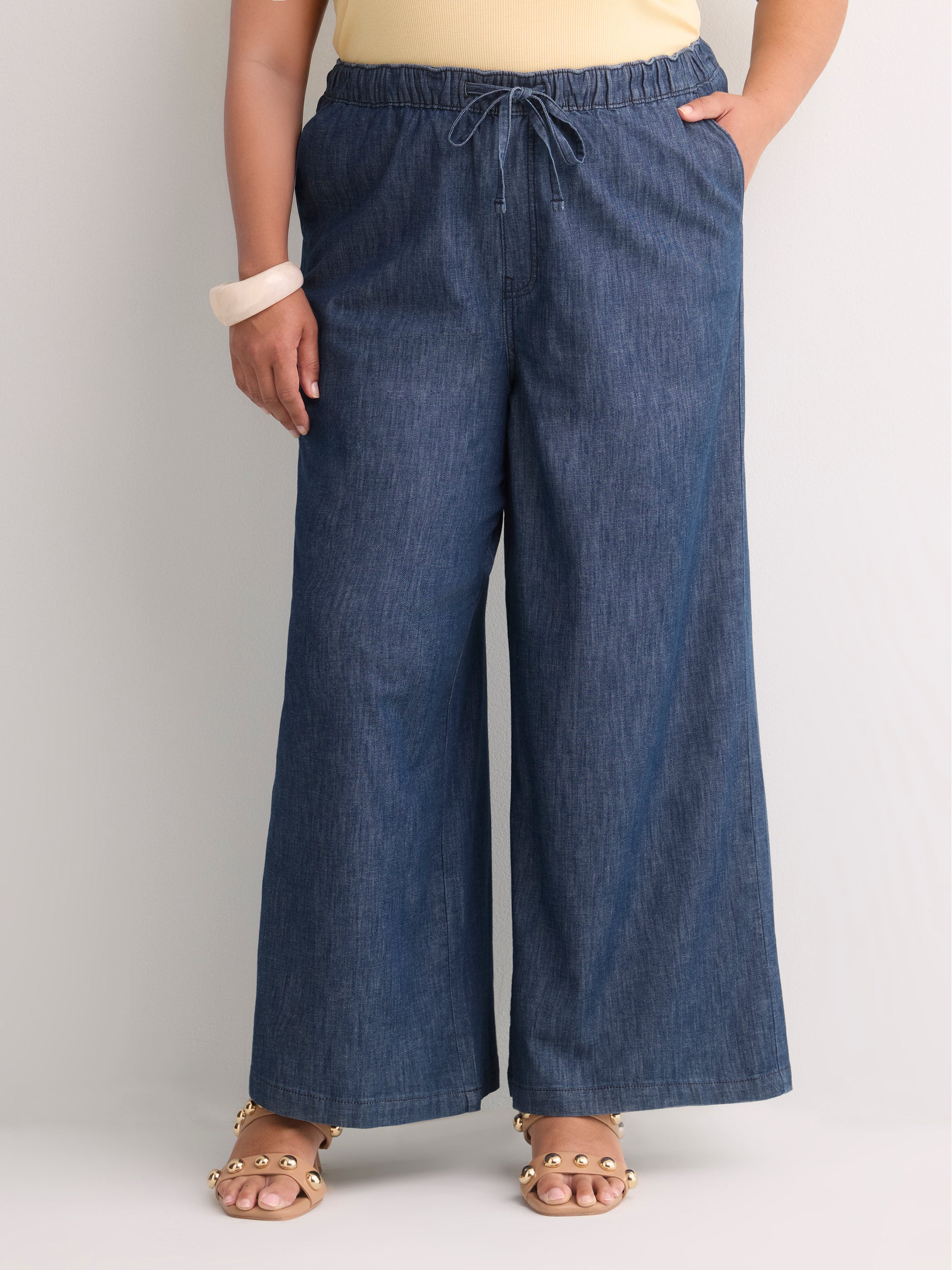 High-Rise Palazzo-Leg Pull-On Denim Pant - d/C JEANS