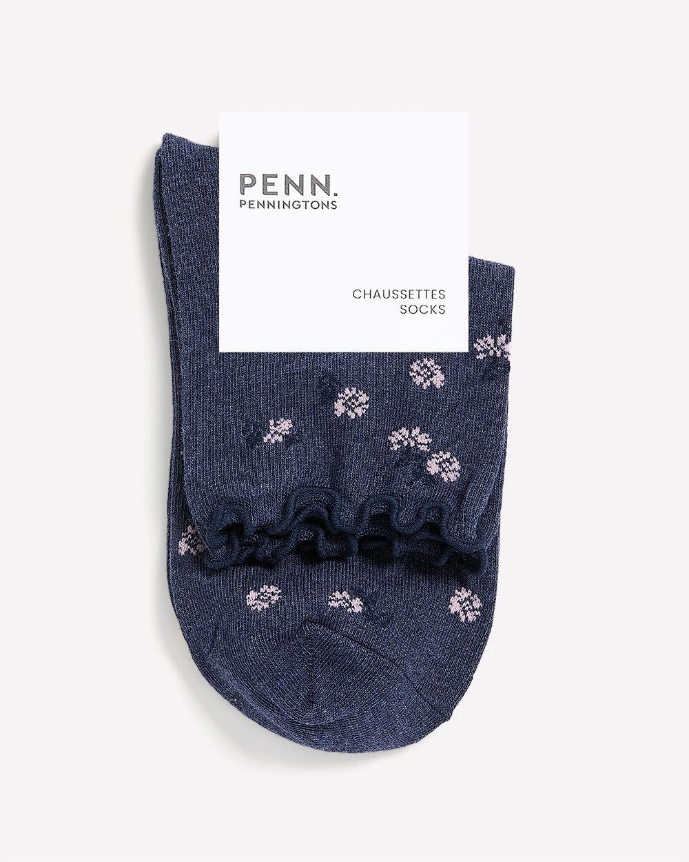 Blue Daisy-Print Ankle Socks with Lettuce Edge