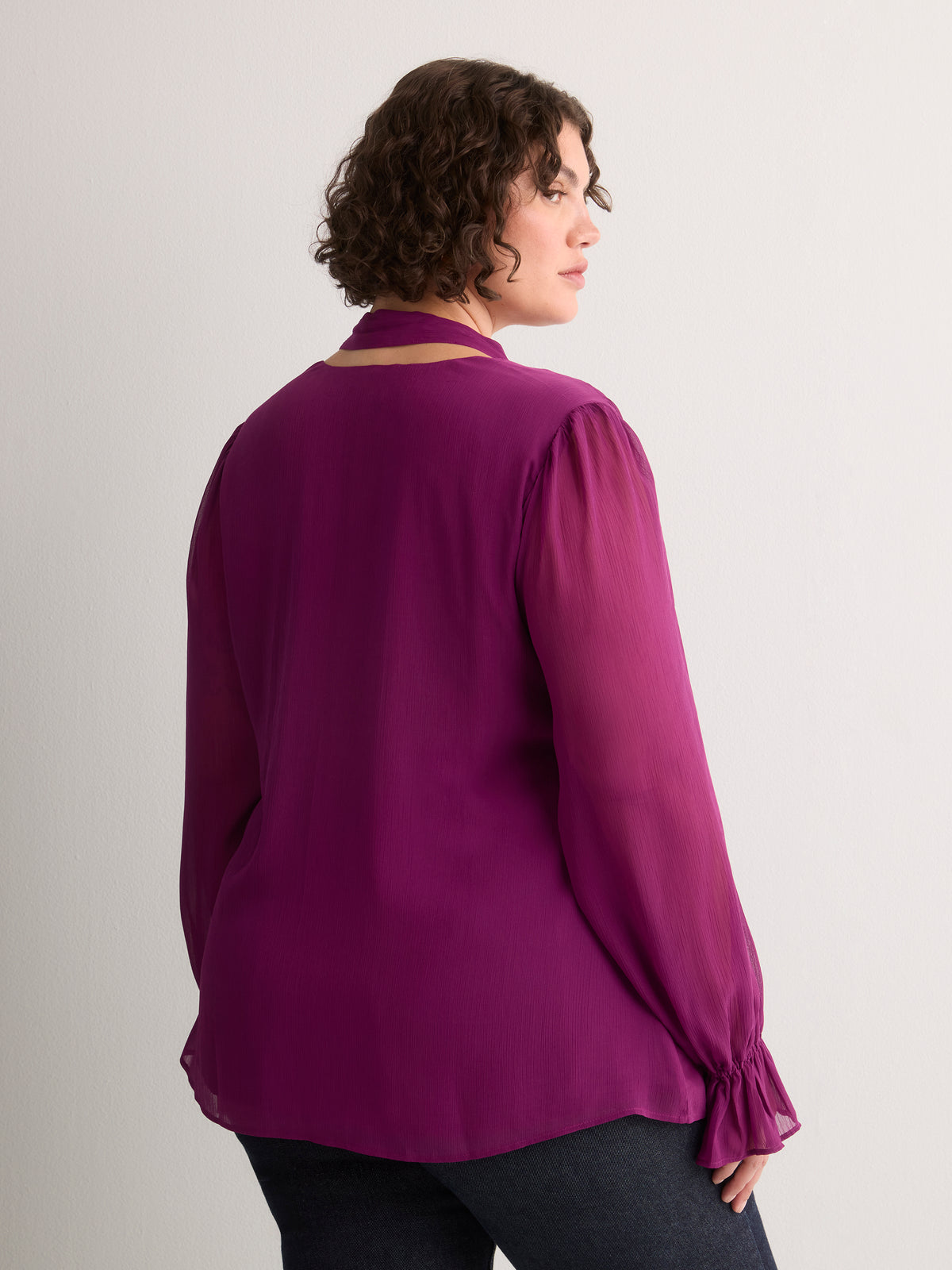 Plum Chiffon Blouse with Detachable Scarf
