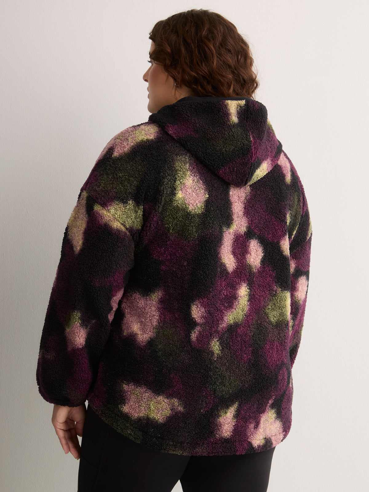 Hooded Printed Sherpa Zippered Jacket - Active Zone