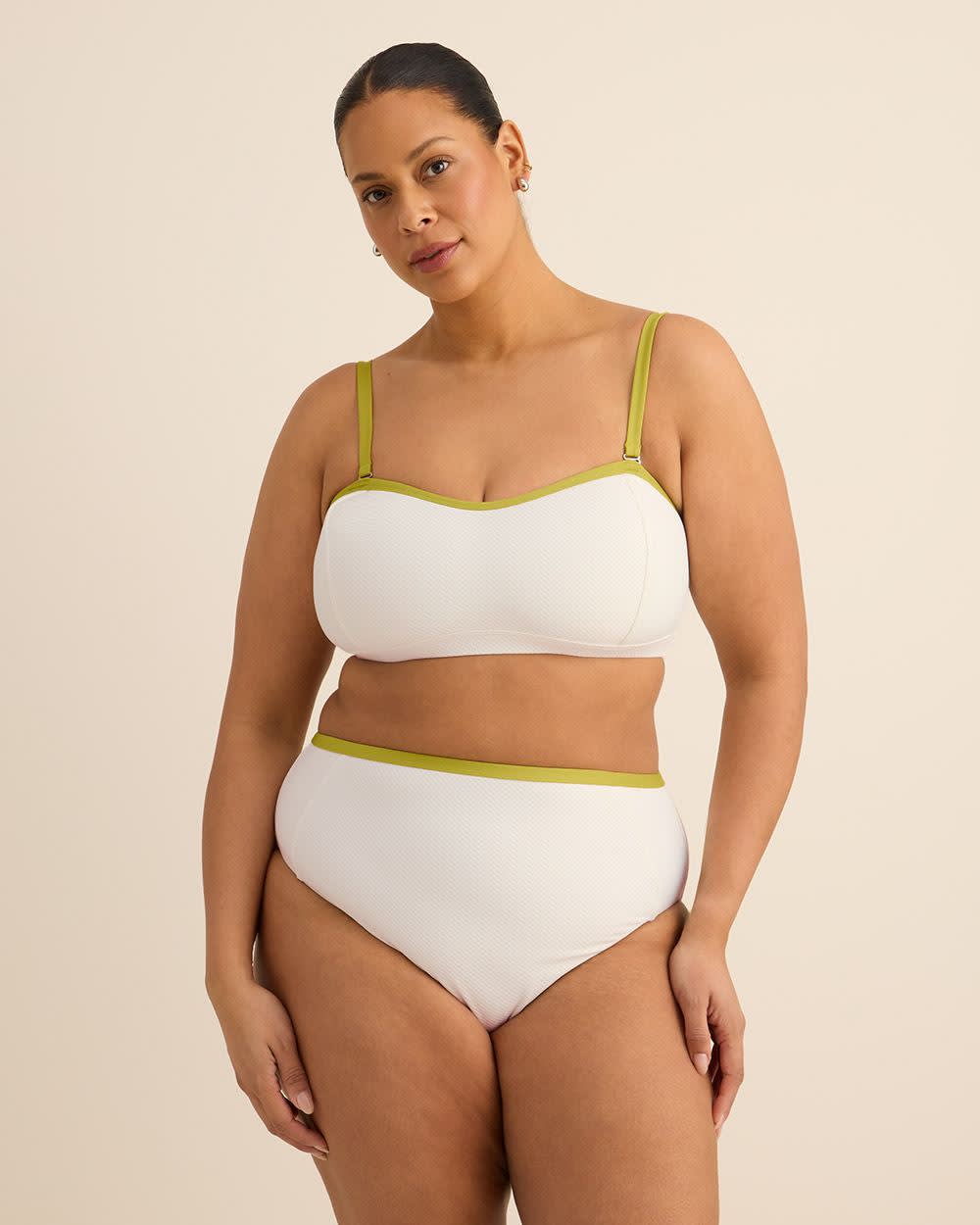 Bikini bandeau blanc texturé avec biais contrastant