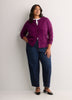 Dark Buttoned-Down Cotton Blend Crew Neck Cardigan