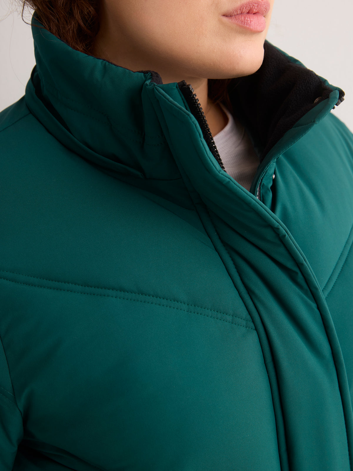 Black Hooded Knee-Length Stretch Puffer Jacket