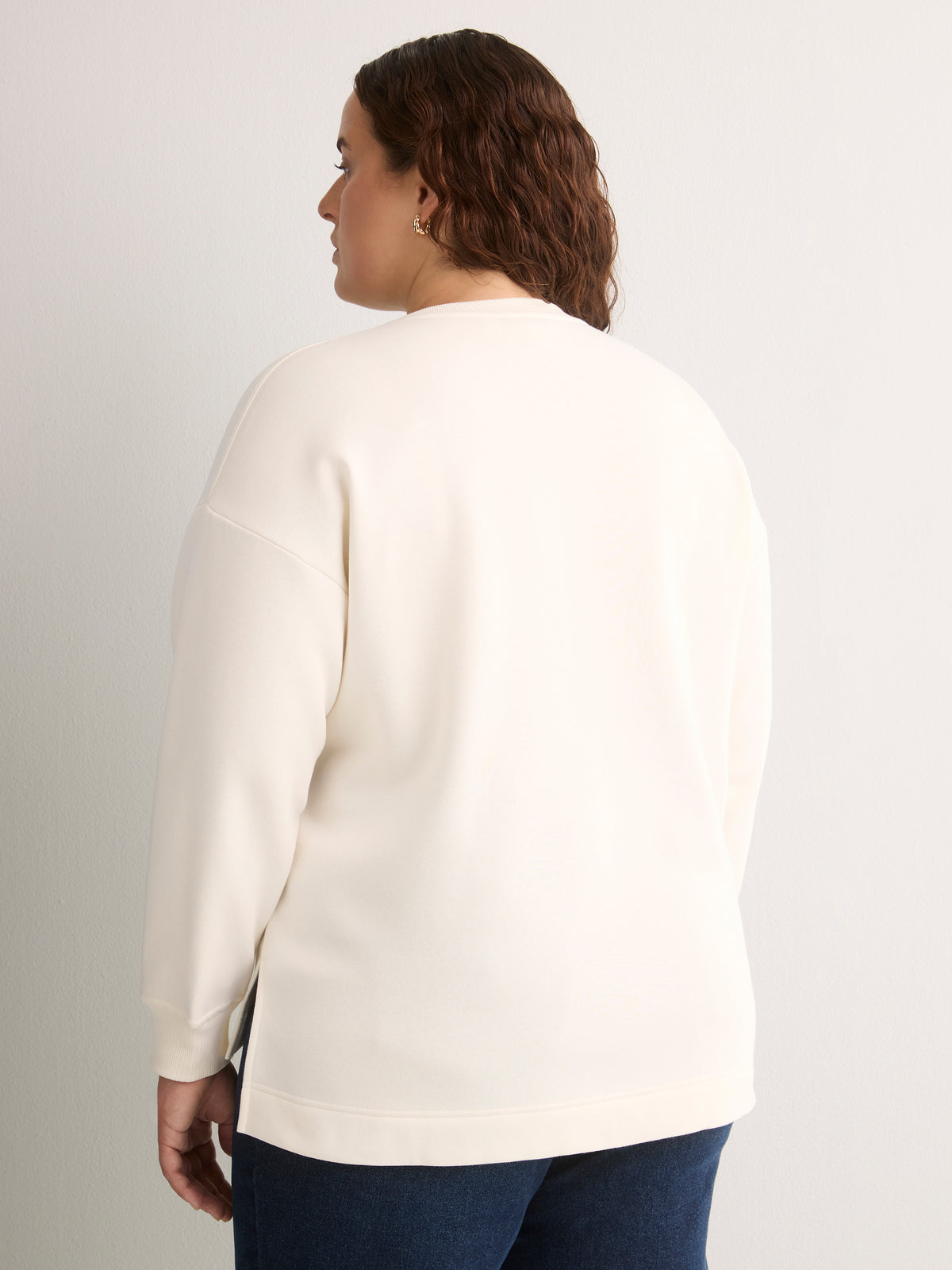 Loose French Terry Pullover with Front Embroidery