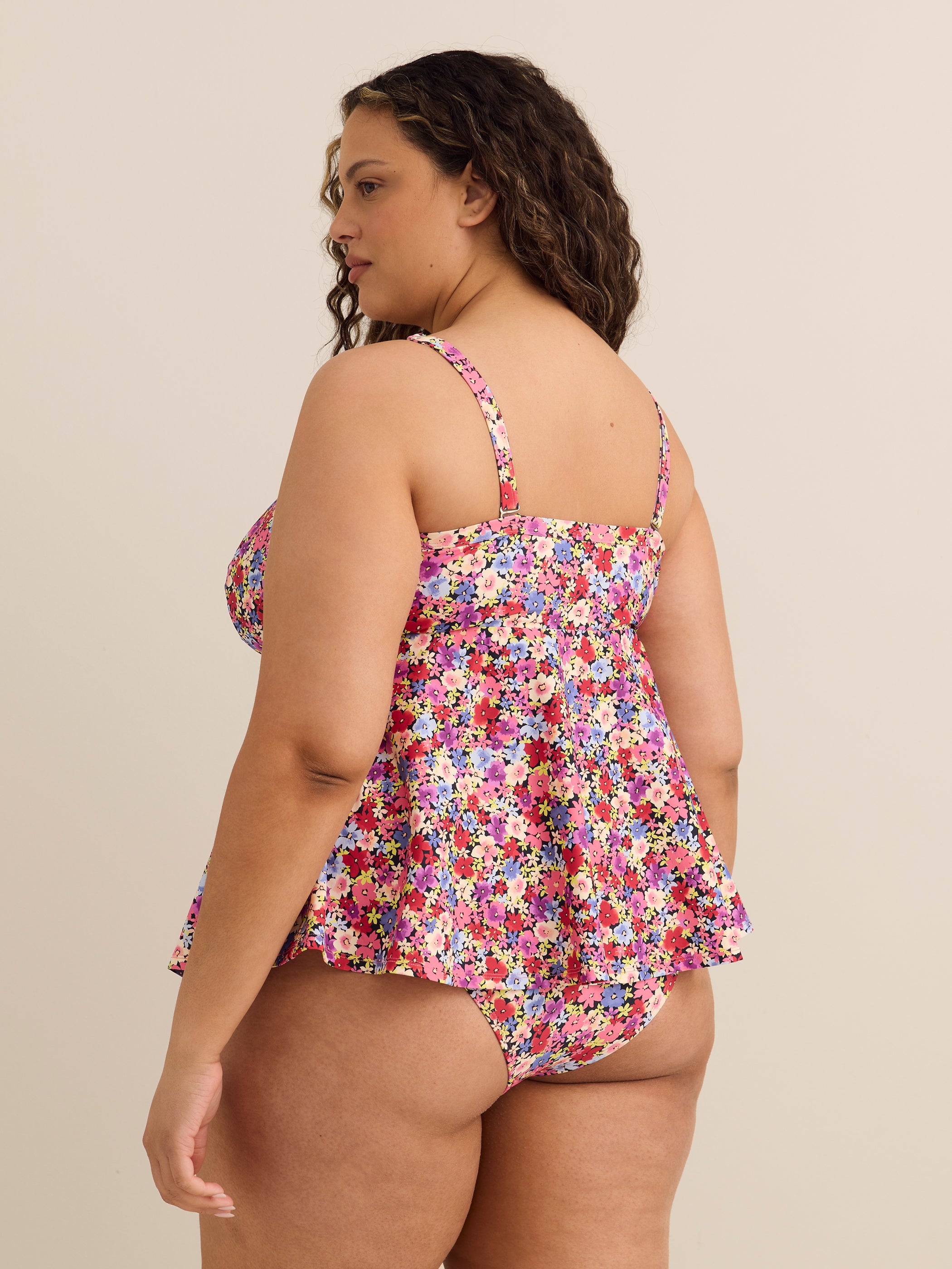 Floral Full Swing Tankini Top with Smocking Detail