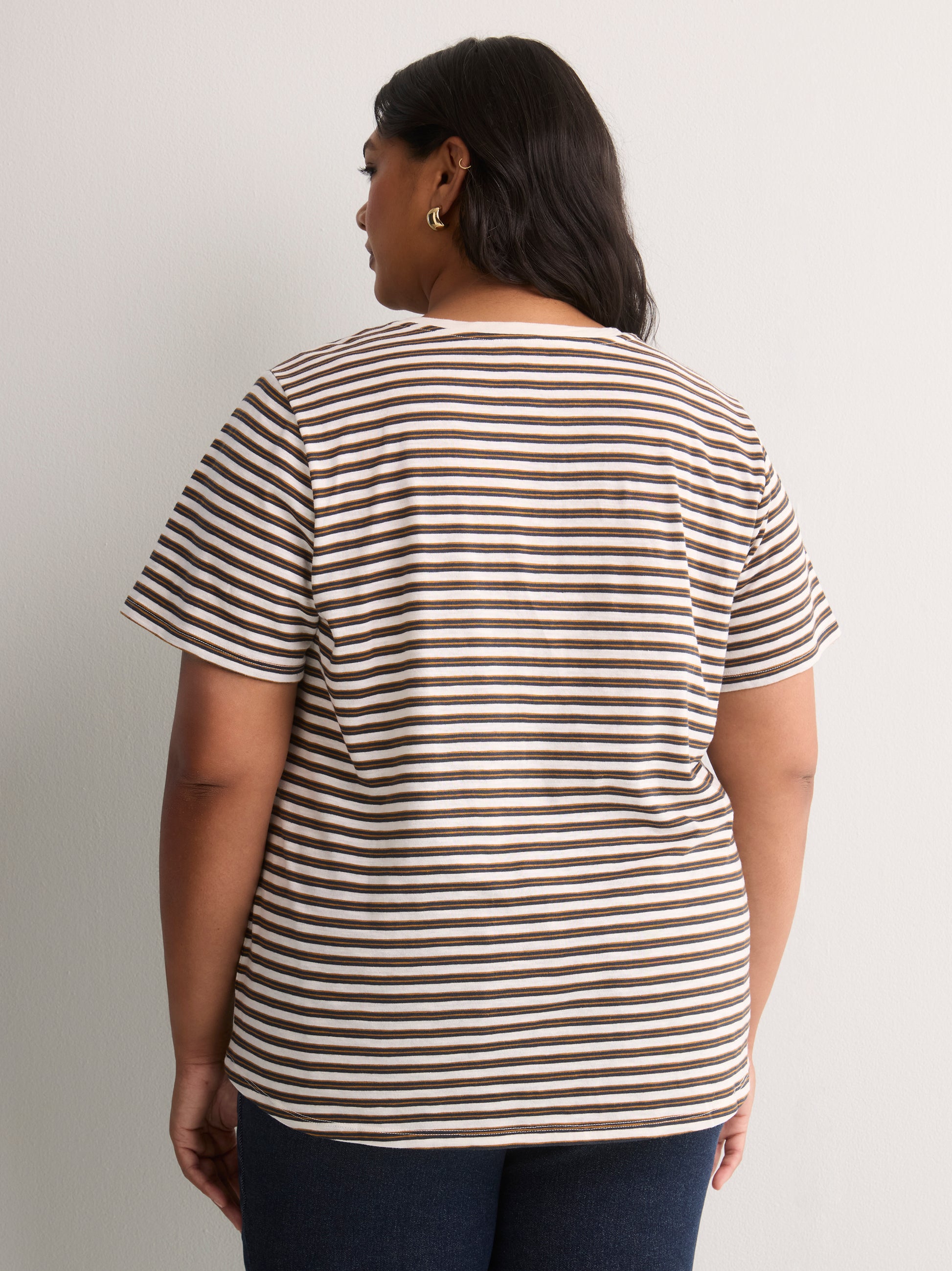 Curvy-Fit White Rugby Striped Short-Sleeve Crew-Neck Tee