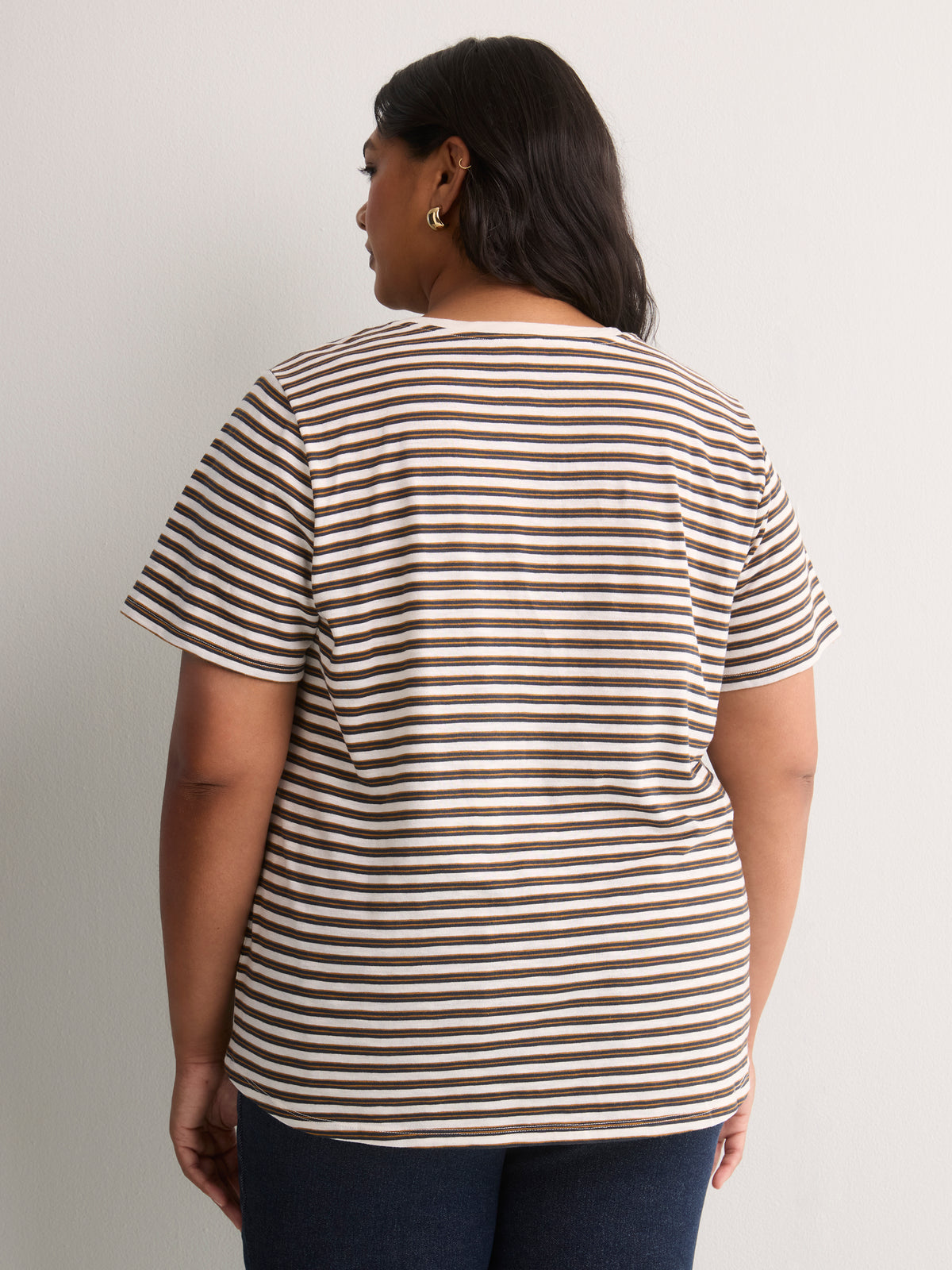 Curvy-Fit White Rugby Striped Short-Sleeve Crew-Neck Tee