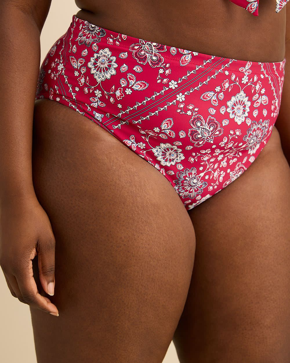 Culotte de maillot taille haute réversible à motif de bandana et rayures