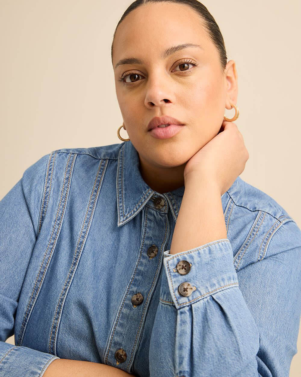 Denim Long Sleeve Shirt Dress