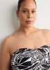 Black Foliage-Print Twisted Bandeau Tankini Top