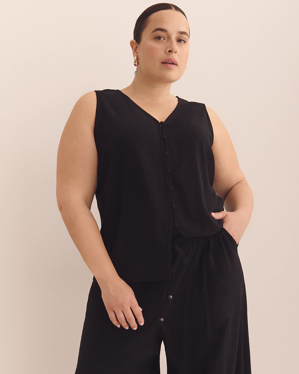 Blouse boutonnée sans manches à encolure en V