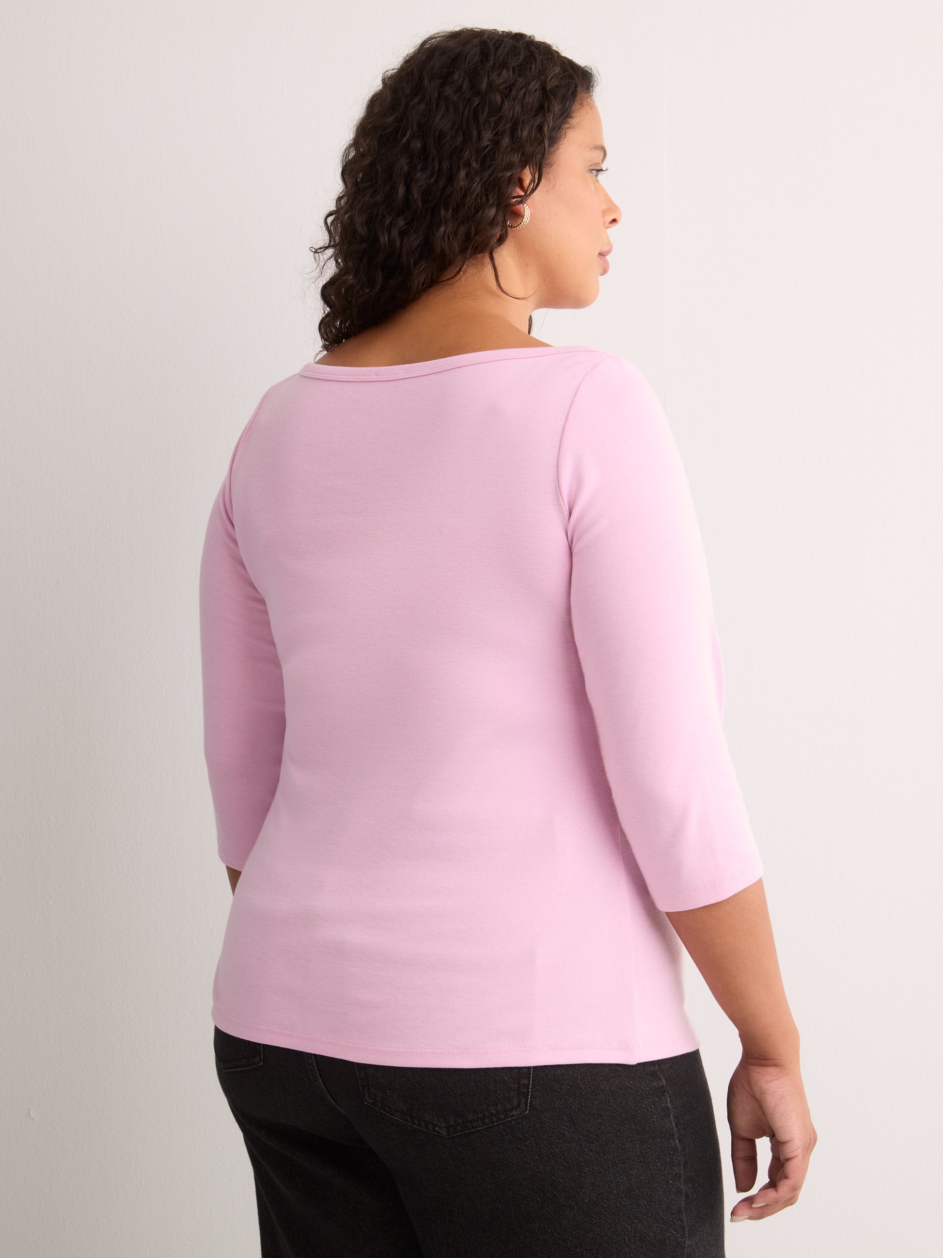 Fitted 3/4-Sleeve Boat-Neck Ribbed Knit Baby Tee