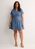 Denim Buttoned-Down Dolman Sleeve Shirt Dress