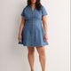 Denim Buttoned-Down Dolman Sleeve Shirt Dress