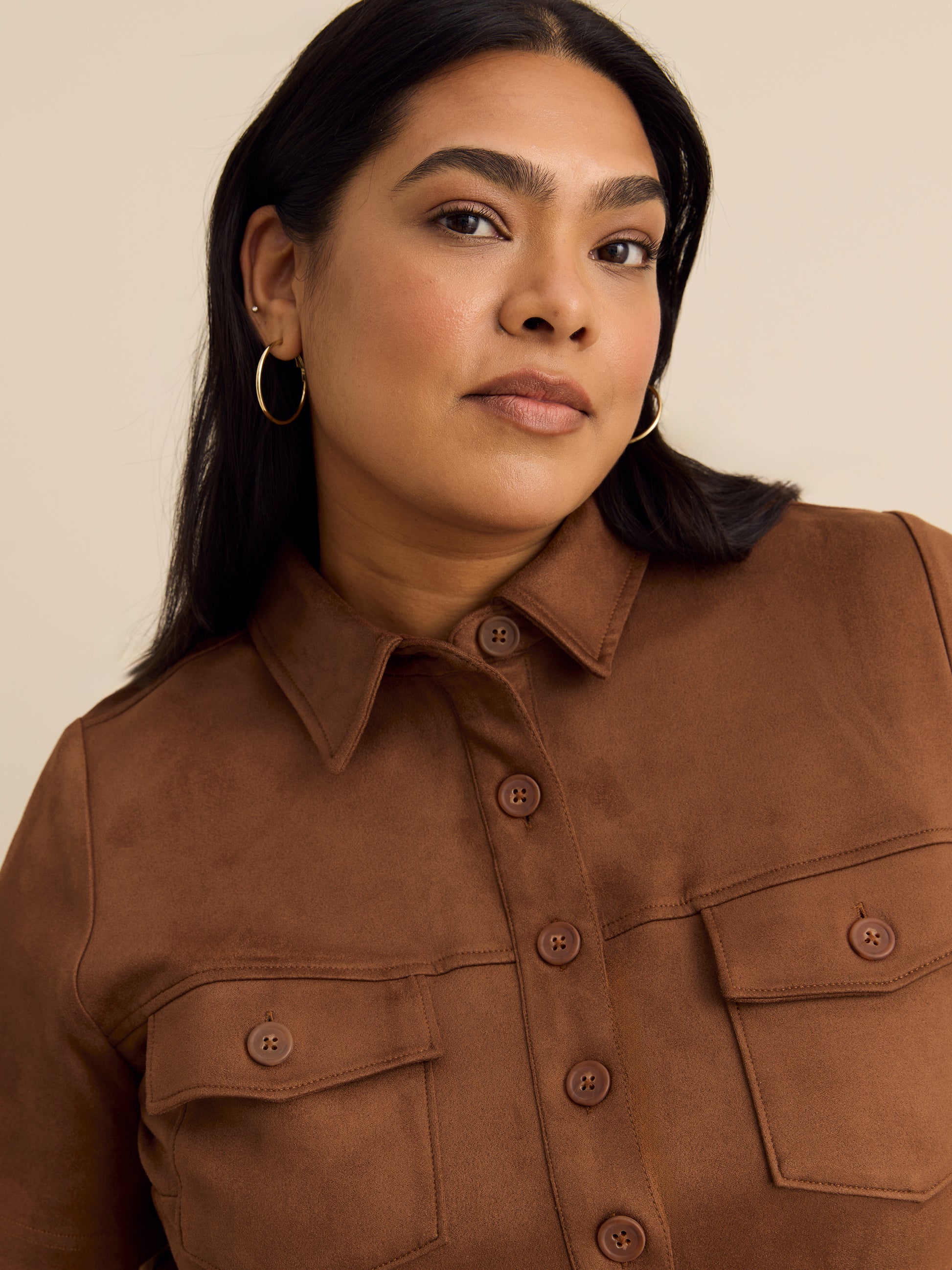 Faux Suede Shirt Dress with Pockets