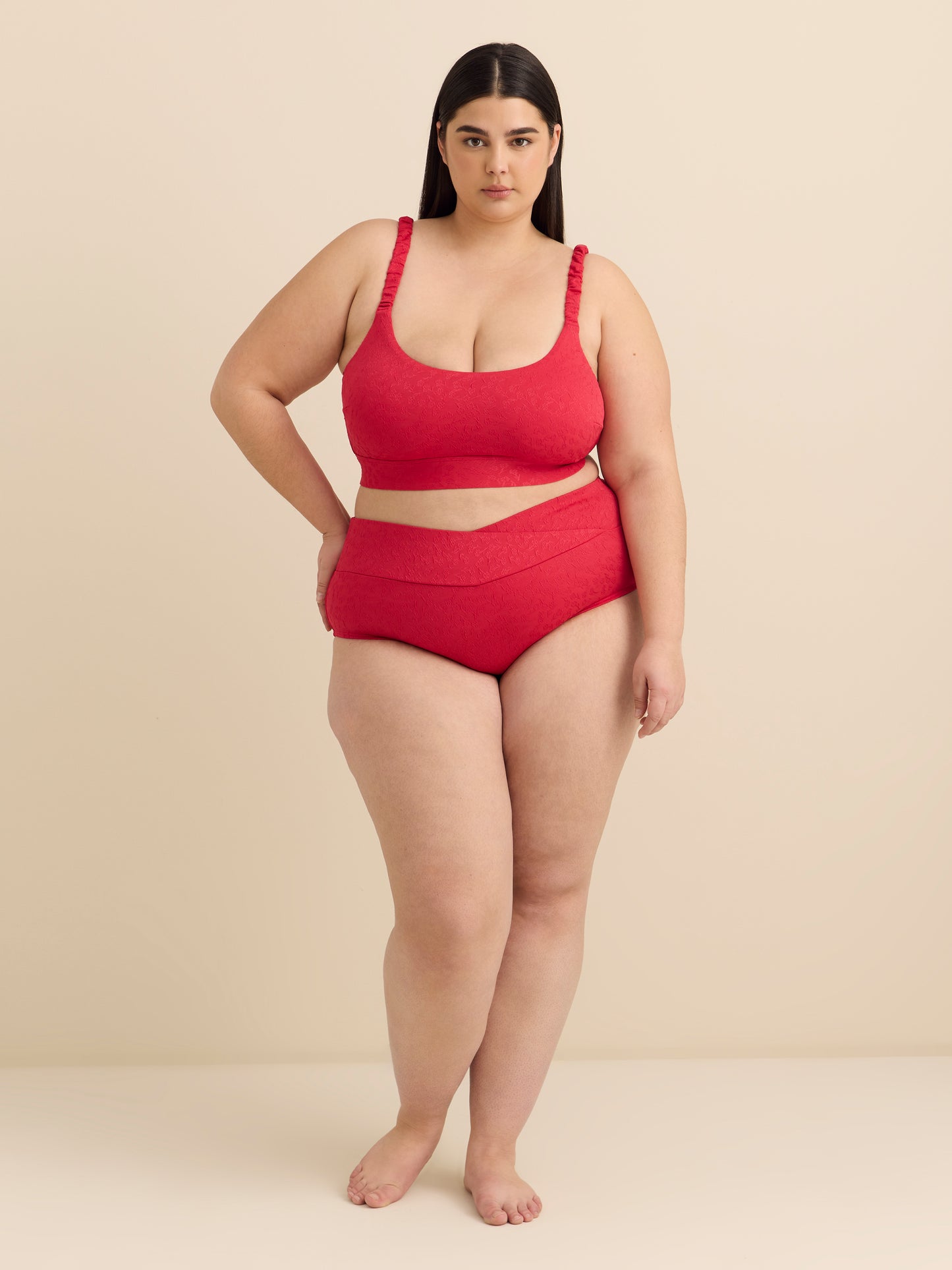 High-Waist Criss-Cross Textured Swim Brief