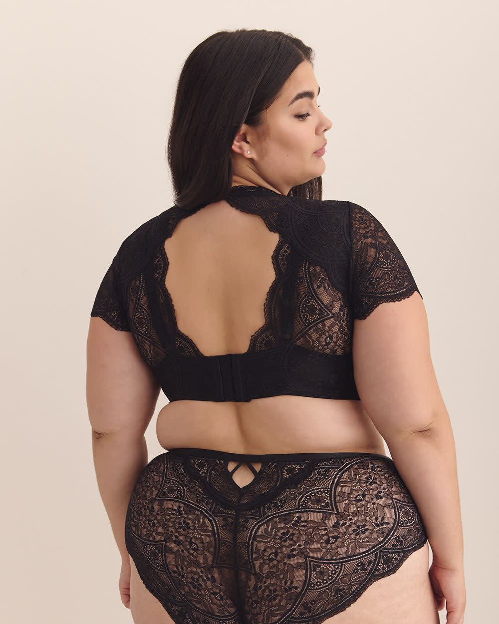 Sexy Black Lace Crop Top with Underwire Balconette Cups - Déesse Collection