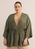 Linen-Blend Loose Kimono Tunic with Waist Drawstring