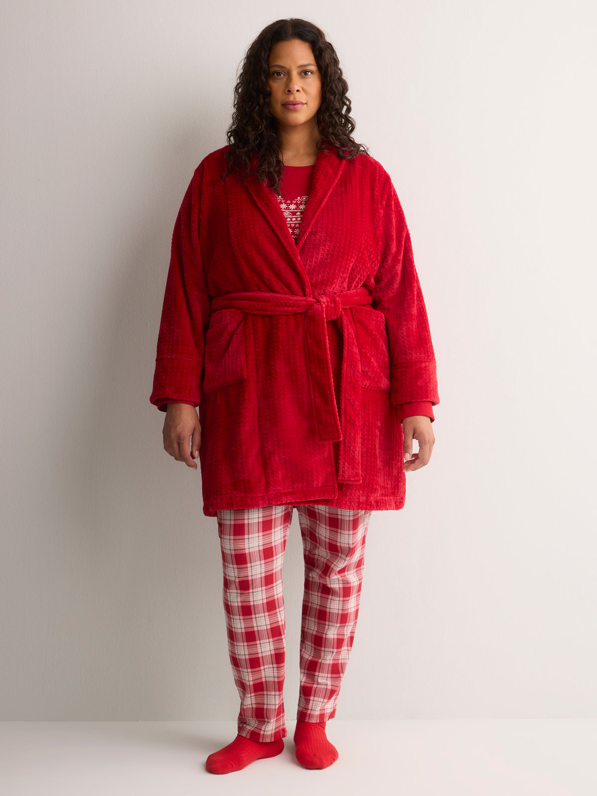 Belted Waffle Plush Robe - tiVOGLIO