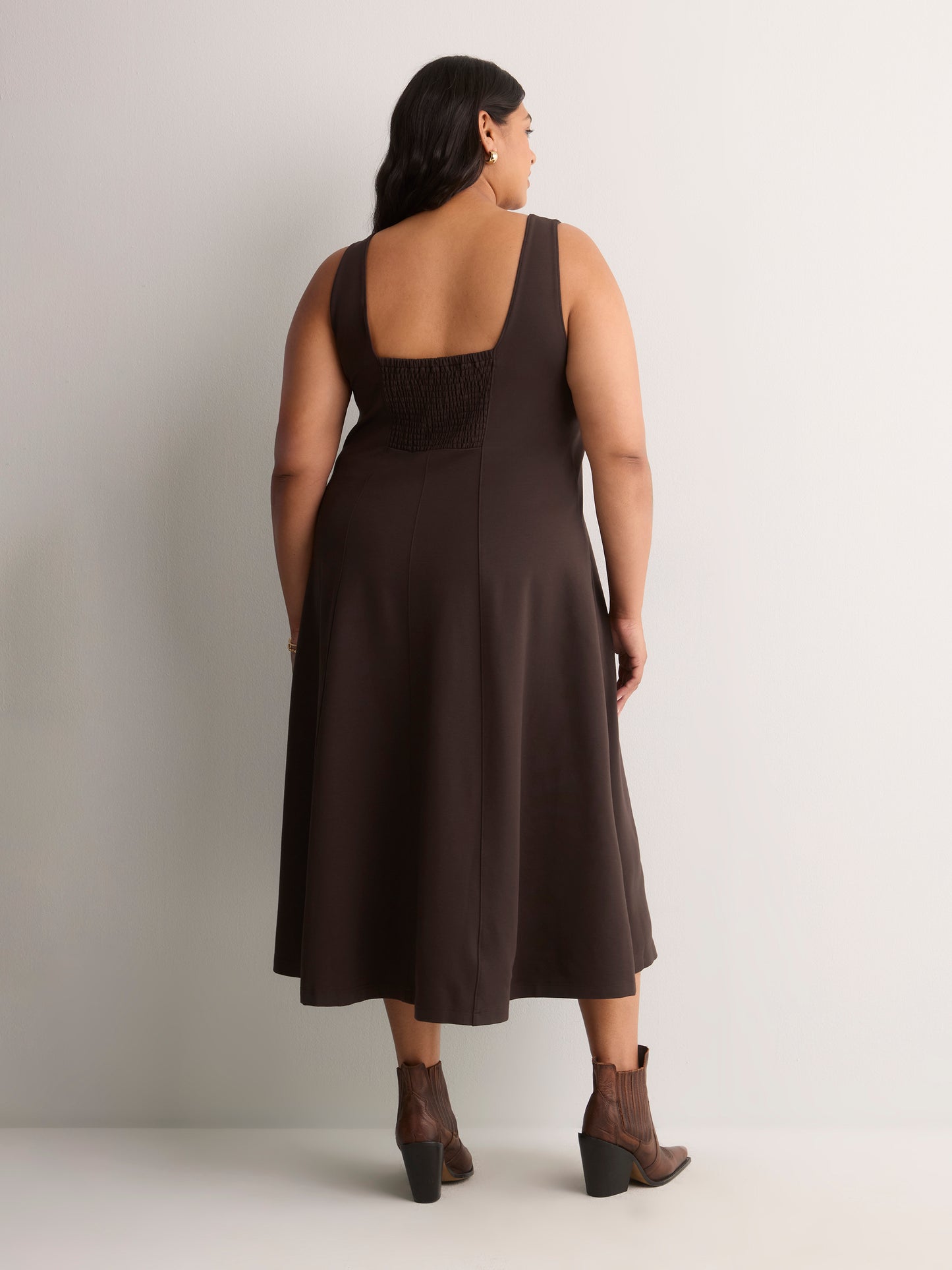 Brown Sleeveless Square-Neck Midi Dress - Addition Elle