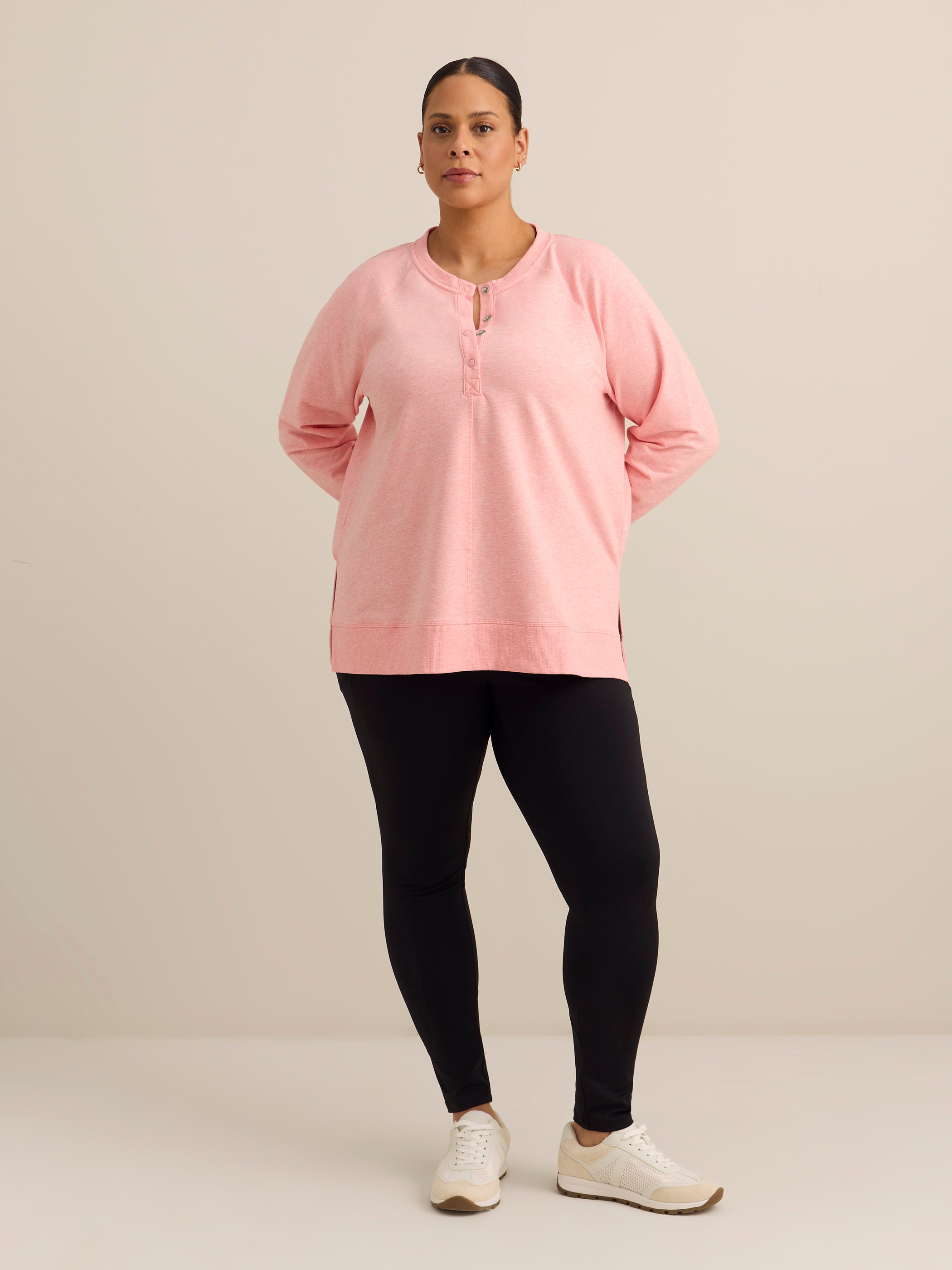French Terry Henley Sweatshirt with Side Slits - ActiveZone