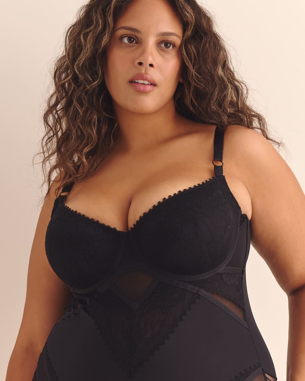 Maillot de corps noir sexy en dentelle, avec armatures - Déesse Collection