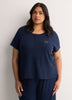 Textured Blue Short-Sleeve Henley Pyjama Top - tiVOGLIO
