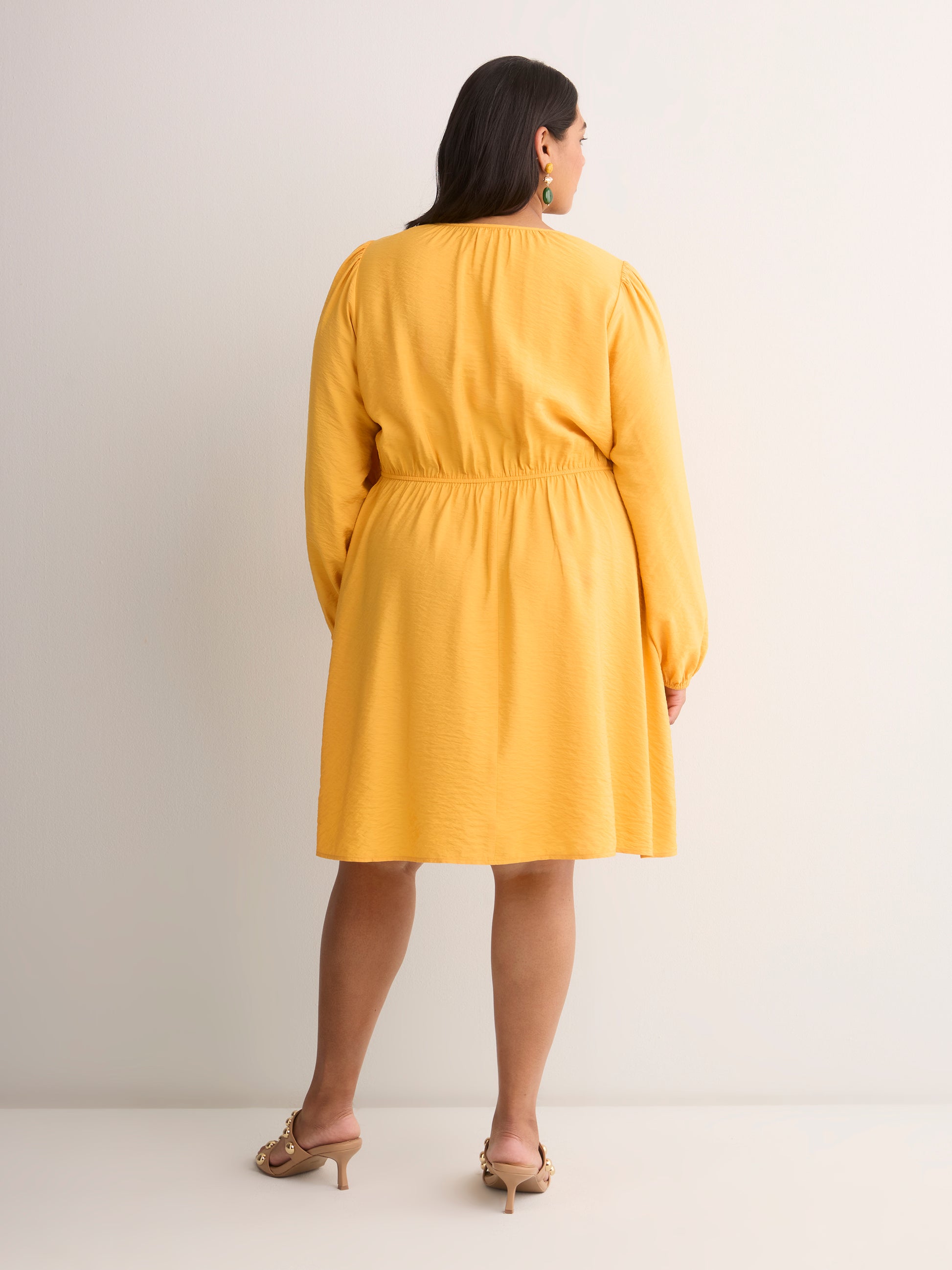 V-Neck Long Balloon Sleeve Empire Waist Dress