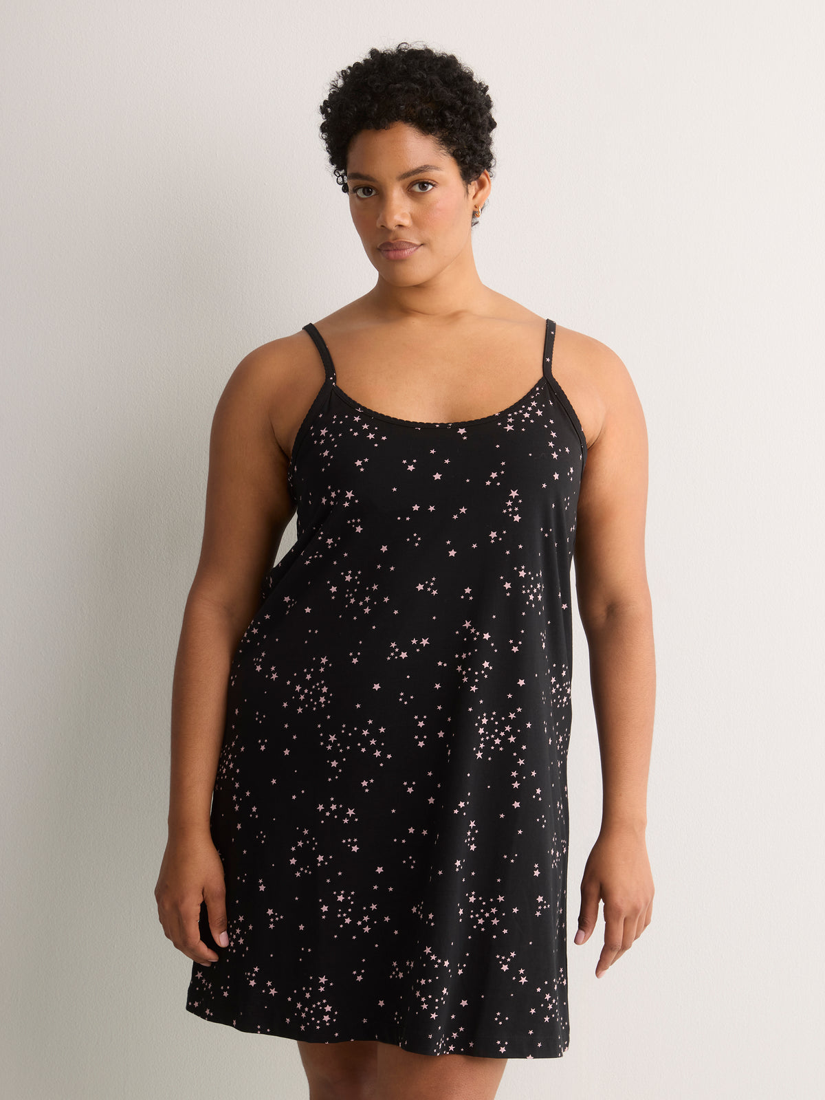 Star-Print Sleeveless Cotton Nighty with Inner Bra - tiVOGLIO