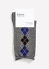 Grey Rolled-Edge Crew Socks with Argyle Print