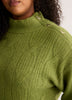 Green Loose-Fit Mock-Neck Cable Knit Sweater