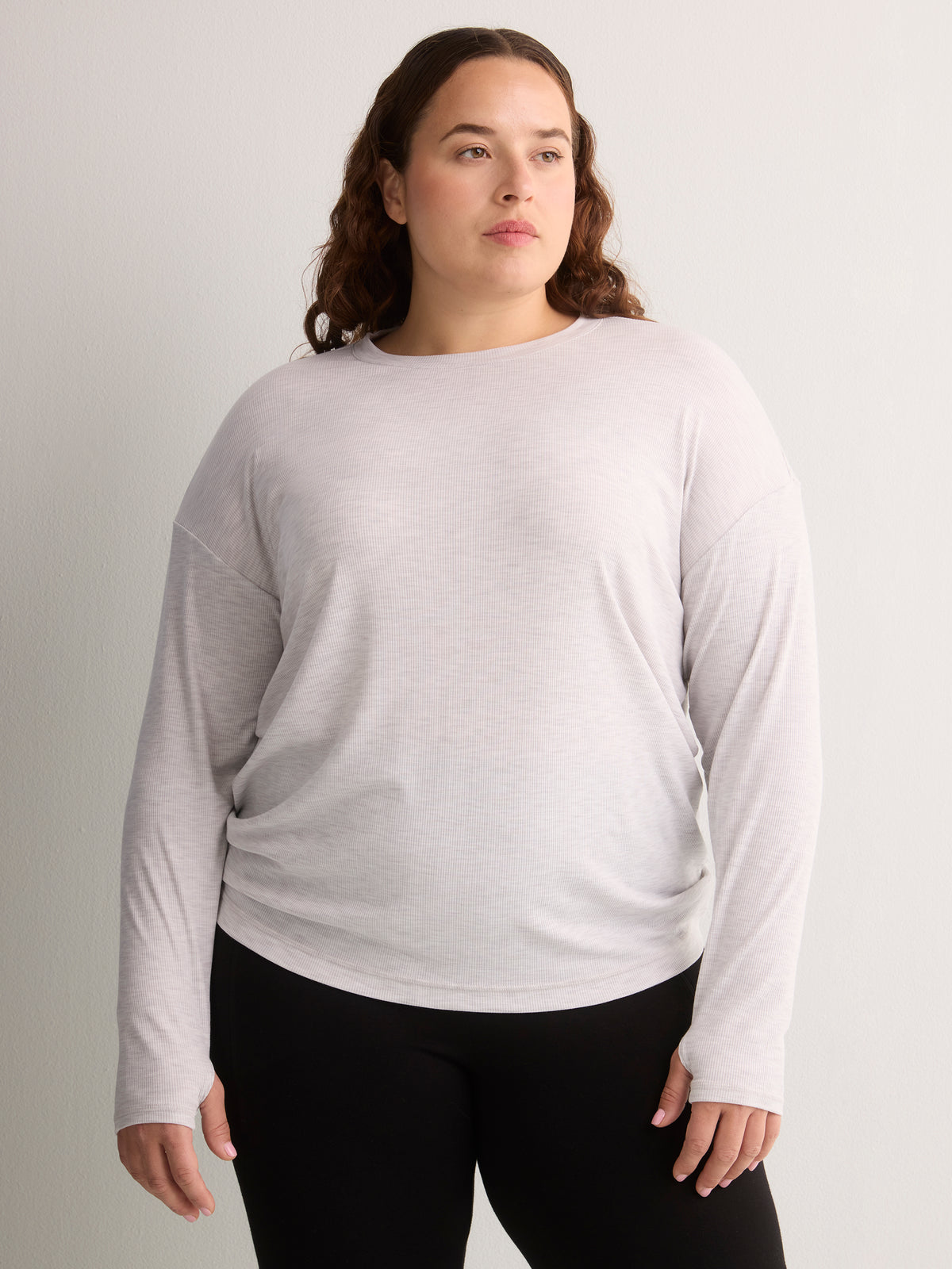 Long Ribbed Knit Crew-Neck T-Shirt - Active Zone