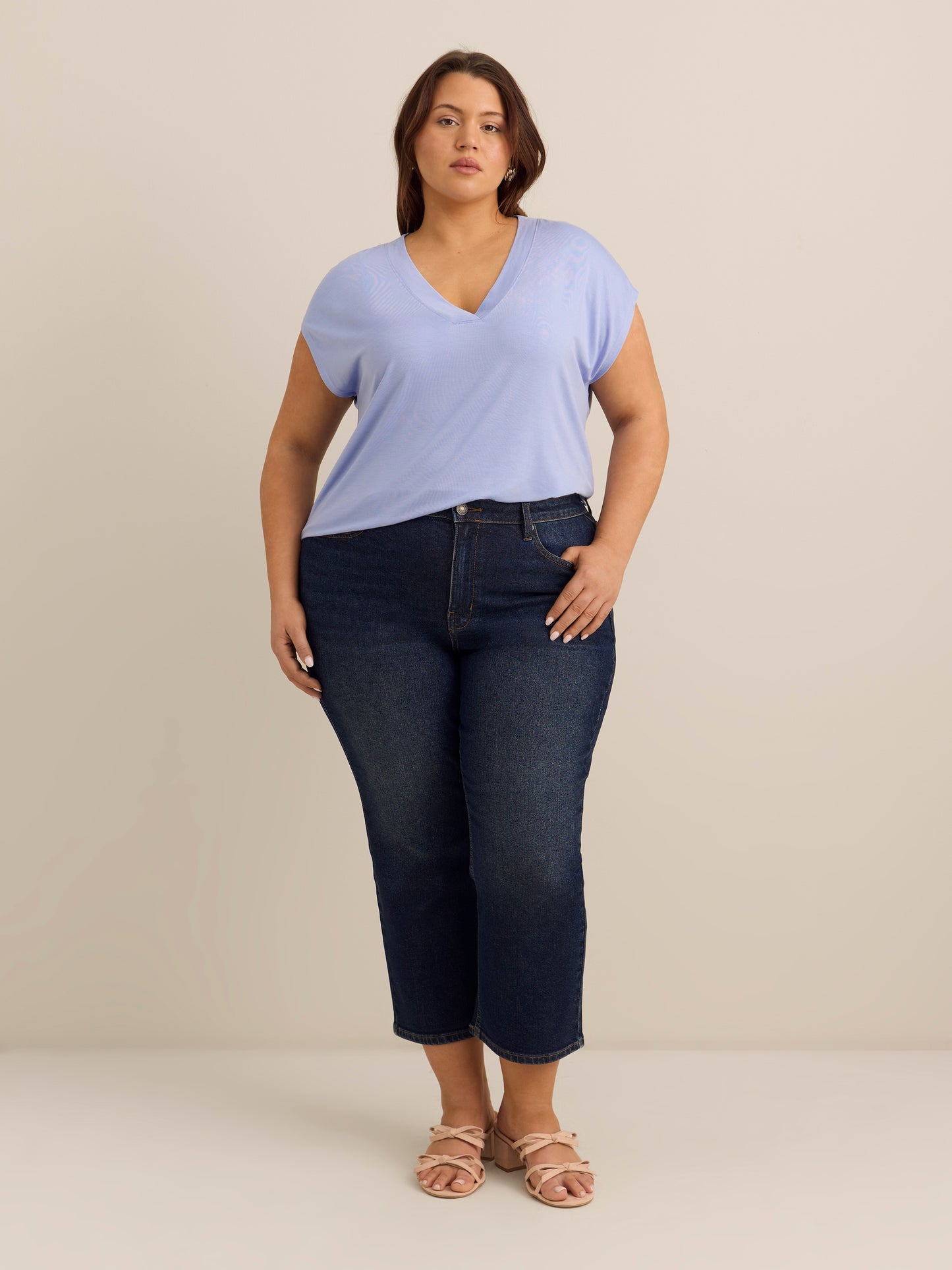 Modern-Fit Short-Sleeve V-Neck Blouse - Addition Elle