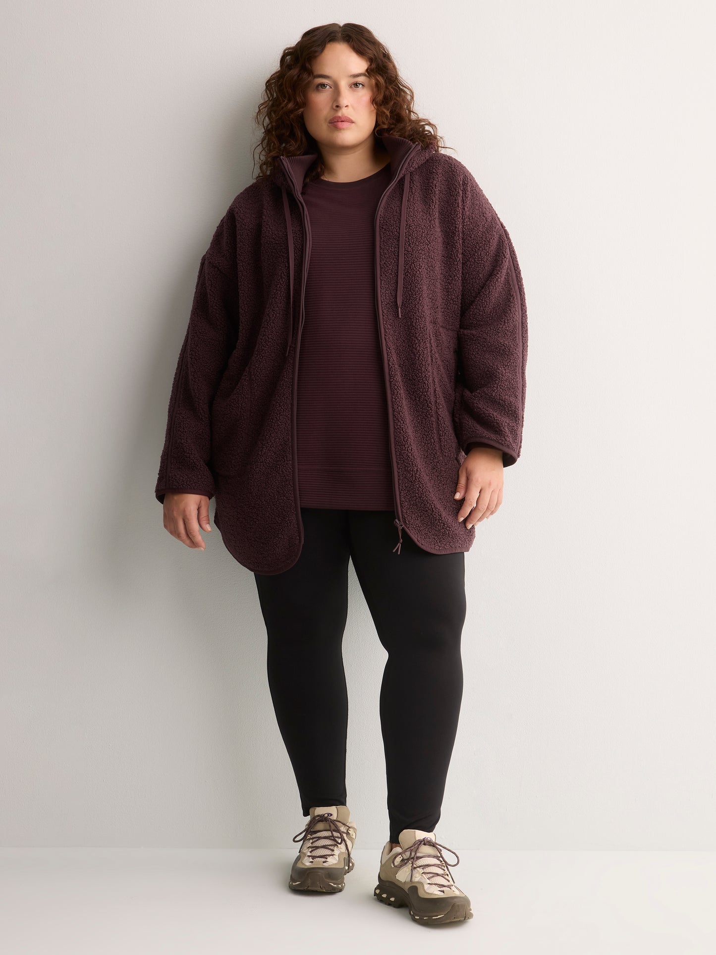Long Hooded Mock-Neck Sherpa Jacket - Active Zone