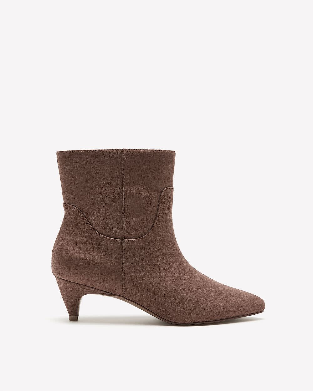 Ladies Bootie Mid Heel Faux Suede Zipper Detail