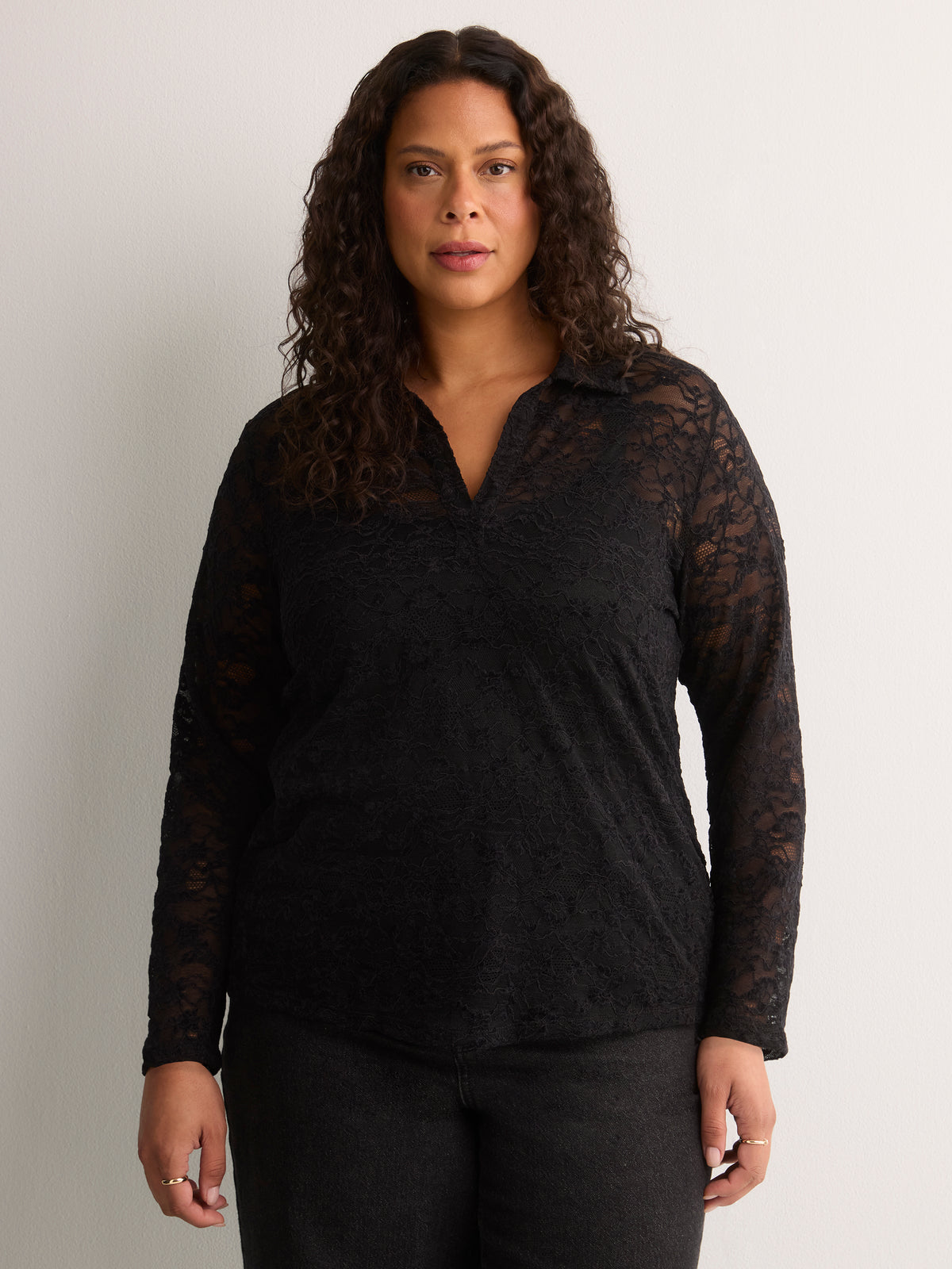 Straight-Fit Lace Polo Top